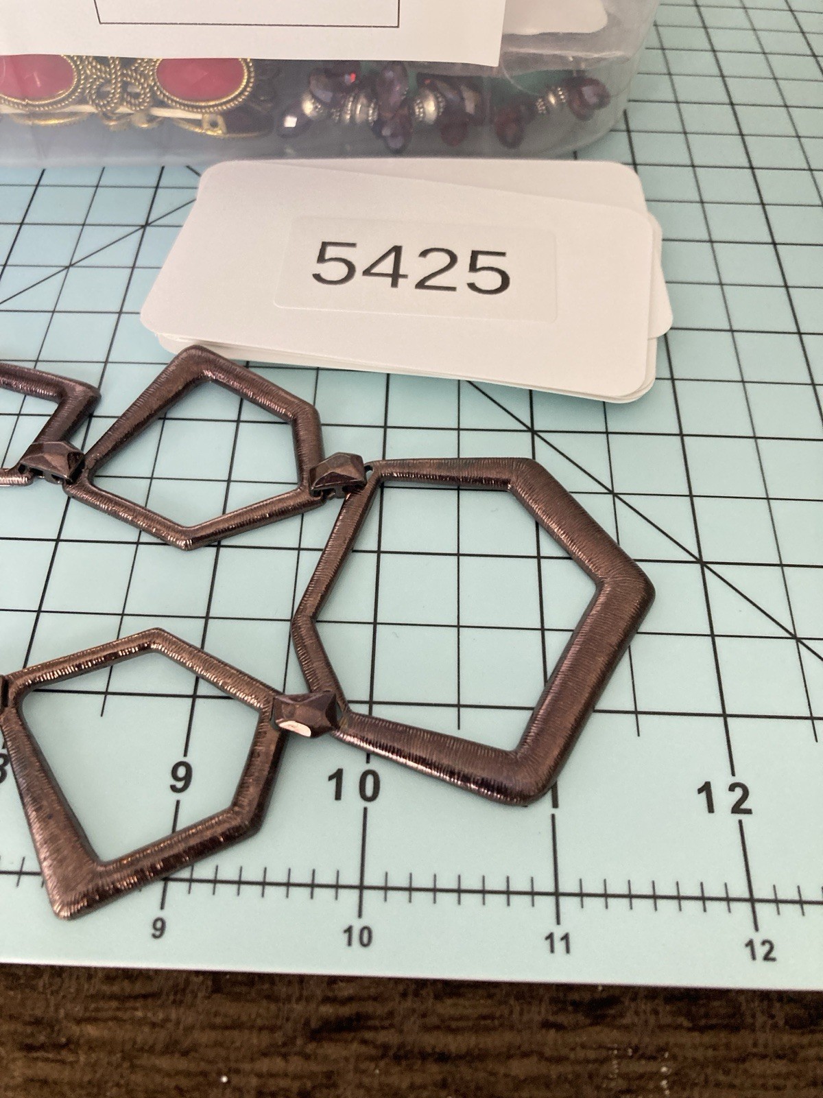 Bronze Tone Geometric Bib Necklace Open Pentagon Modernist Statement Abstract