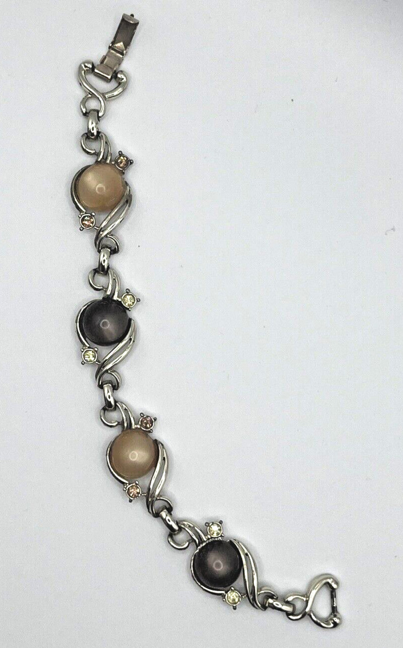 Sarah Coventry Moonglow Lucite Bracelet Vintage Brown Amber Rhinestone Signed