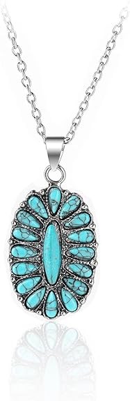 Natural Turquoise Necklace Boho Western Necklaces Jewelry for Women Men Bull Hea
