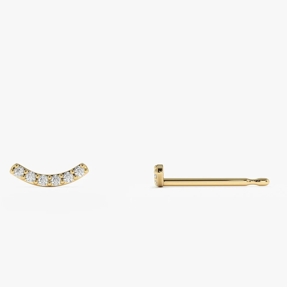 0.10 TCW H-I/SI Round Natural Diamond 14K Gold Curved Bar Stud Earrings For Gift