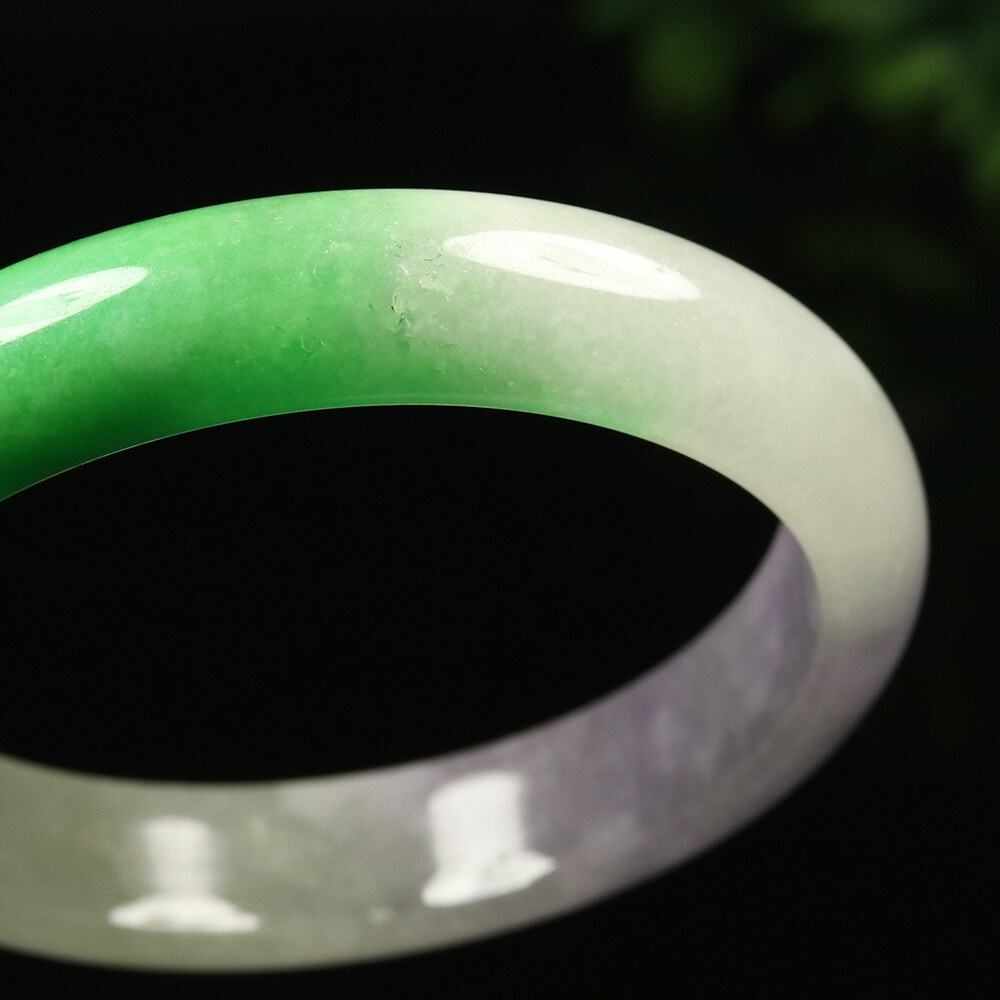 59mm Lavender Purple Green Jadeite Jade Bangle Bracelet Burma Jade A-12625