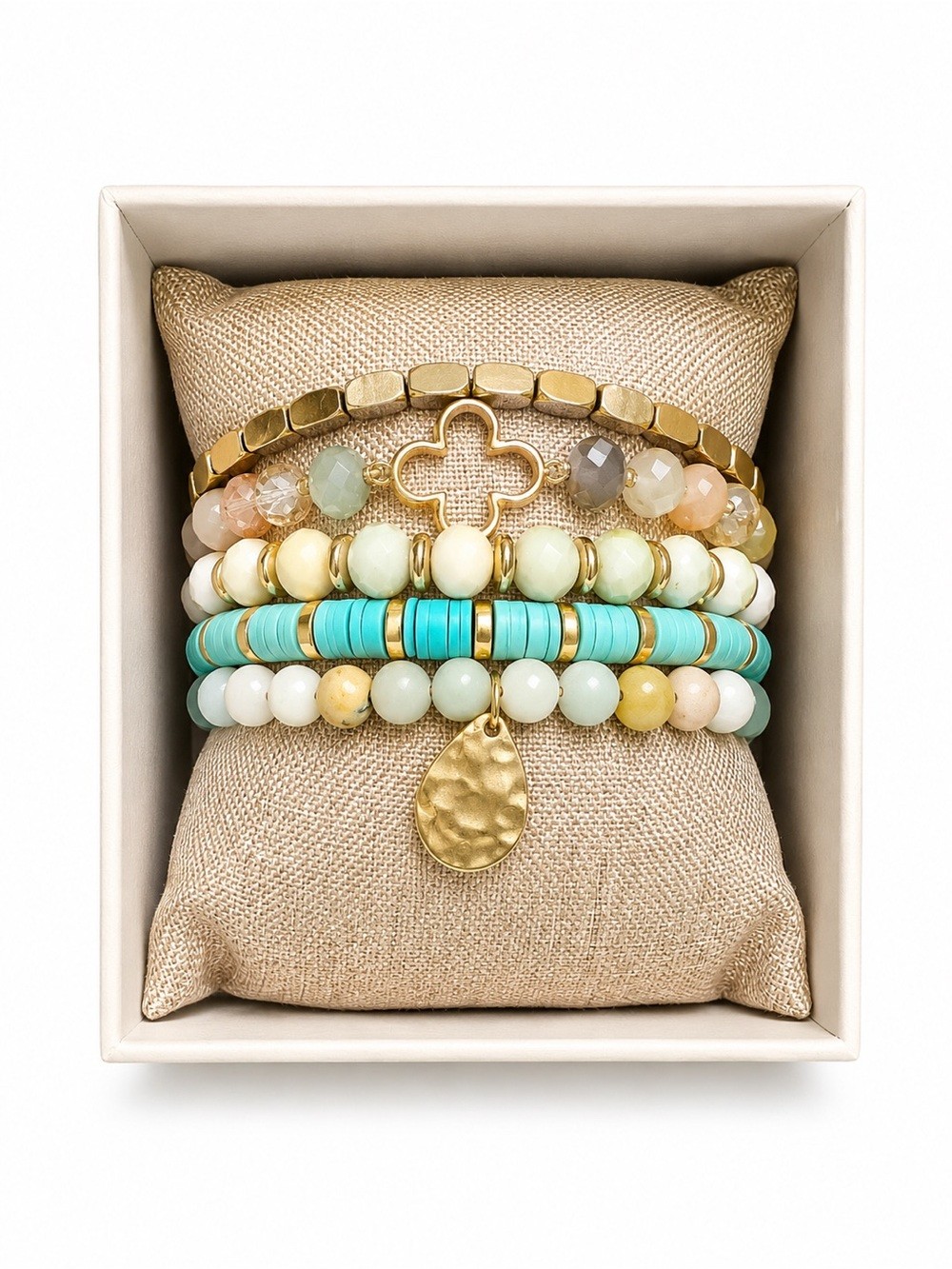 Nicole Miller New York NWT Coastal Beaded Bracelet Stack Gift Box Boho Chic