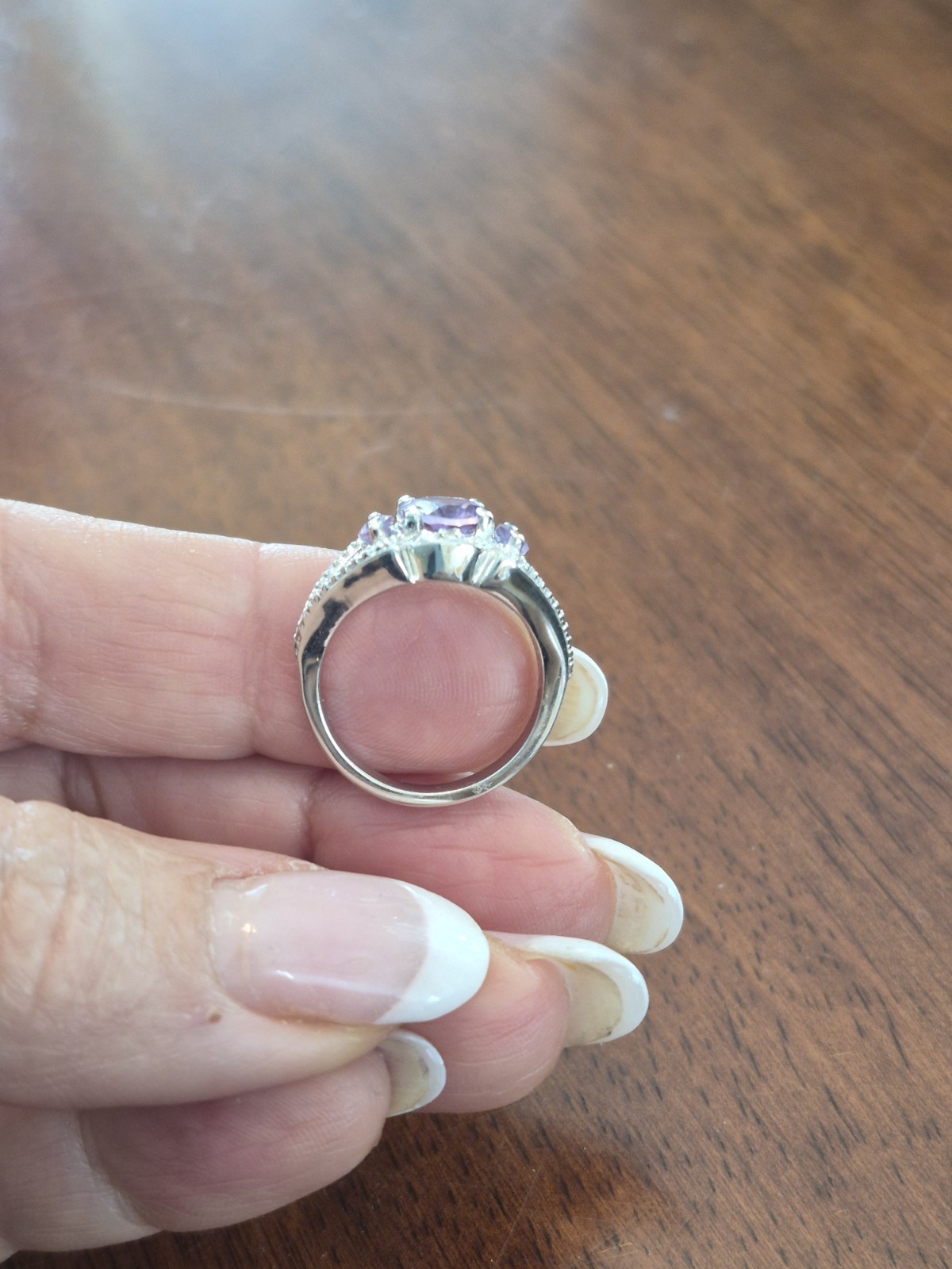 .925 Sterling Silver and 3 Stone Amethyst Ring sz. 6.5