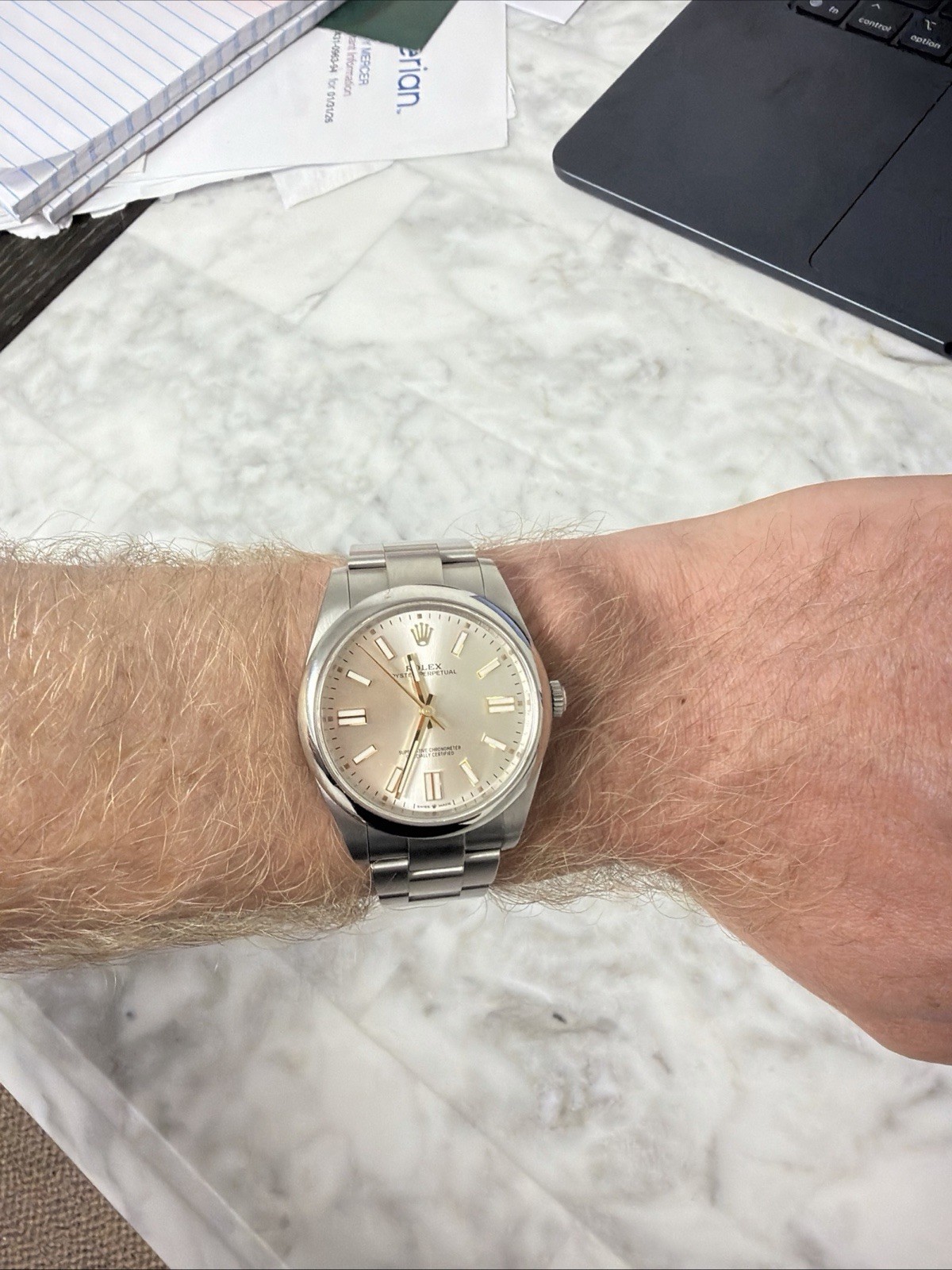 Pre-Owned Silver Dial Rolex Oyster Perpetual 41 Ref 124300 Full Set