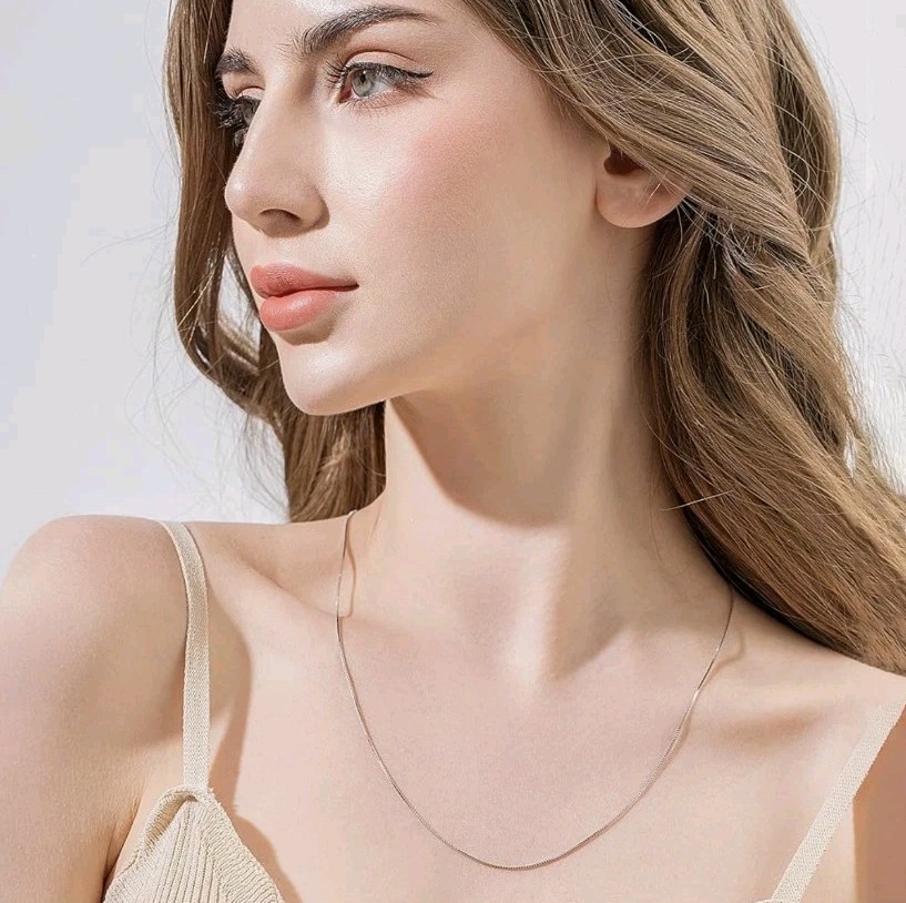 925 Sterling Silver Chain Necklace for Women 0.8mm Box Chain, Italian 18inch