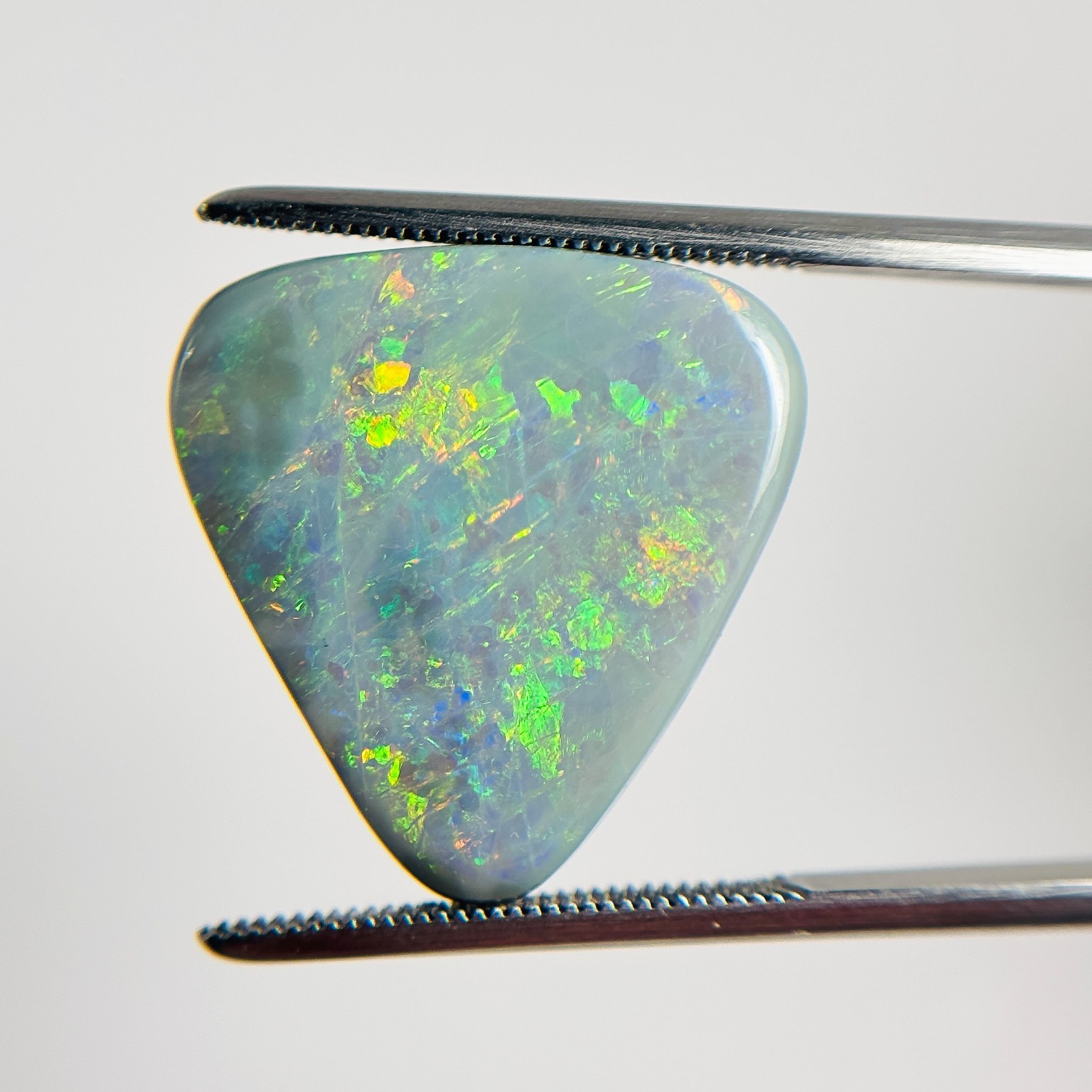 Semi Black Opal Green Multicolour 20x19x5 Cabochon Triangle 10.95 Carat OPAL136