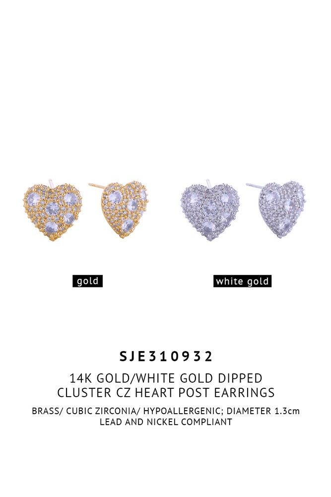Do Everything in Love 14K Gold Dipped Heart Pearl Pave CZ Post Earrings