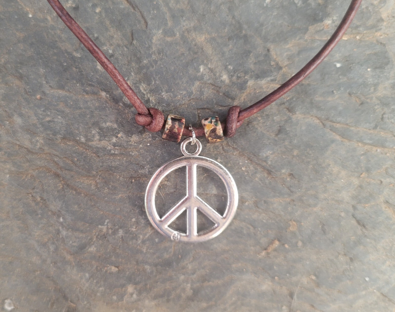 Peace Sign Necklace, Silver, Leather Cord, Peace Sign Jewelry, Peace Sign Charm