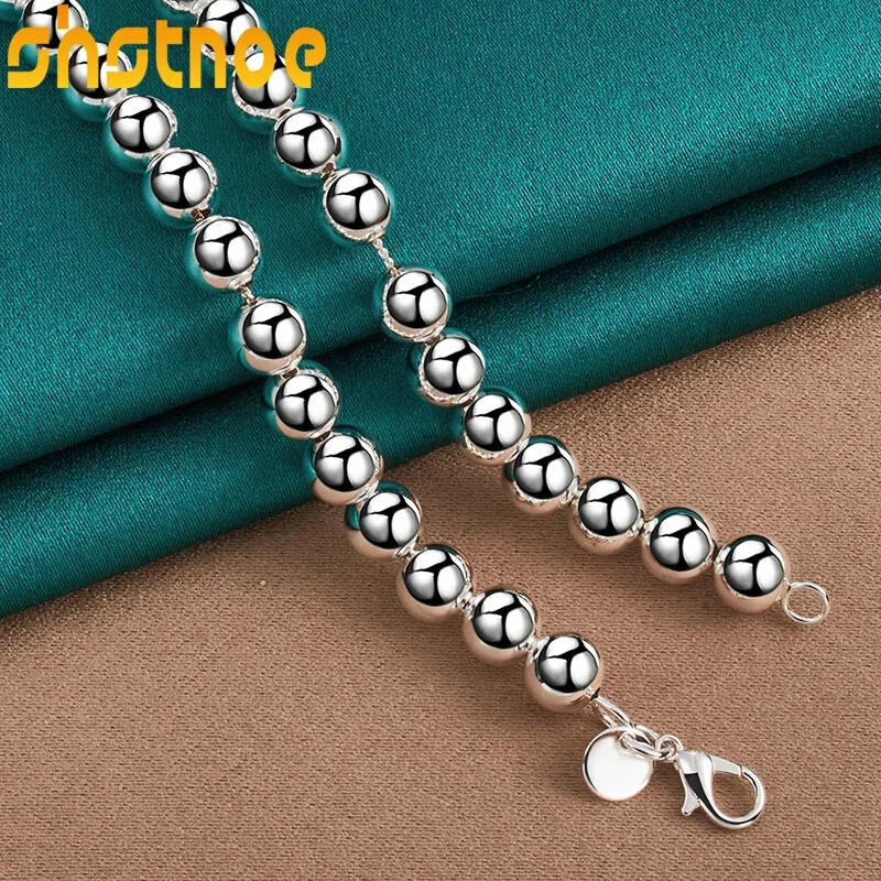 925 Sterling Silver 8mm Smooth Beads Ball Chain Necklace Fashion Fine Jewelry