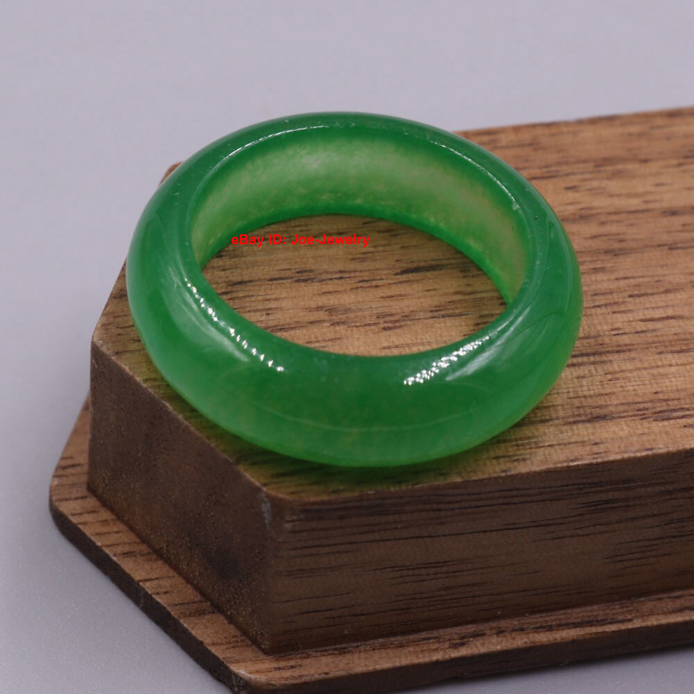 New Chinese Green Jade Jadeite Ring Band 6.8mm Width Size 8 Handmade