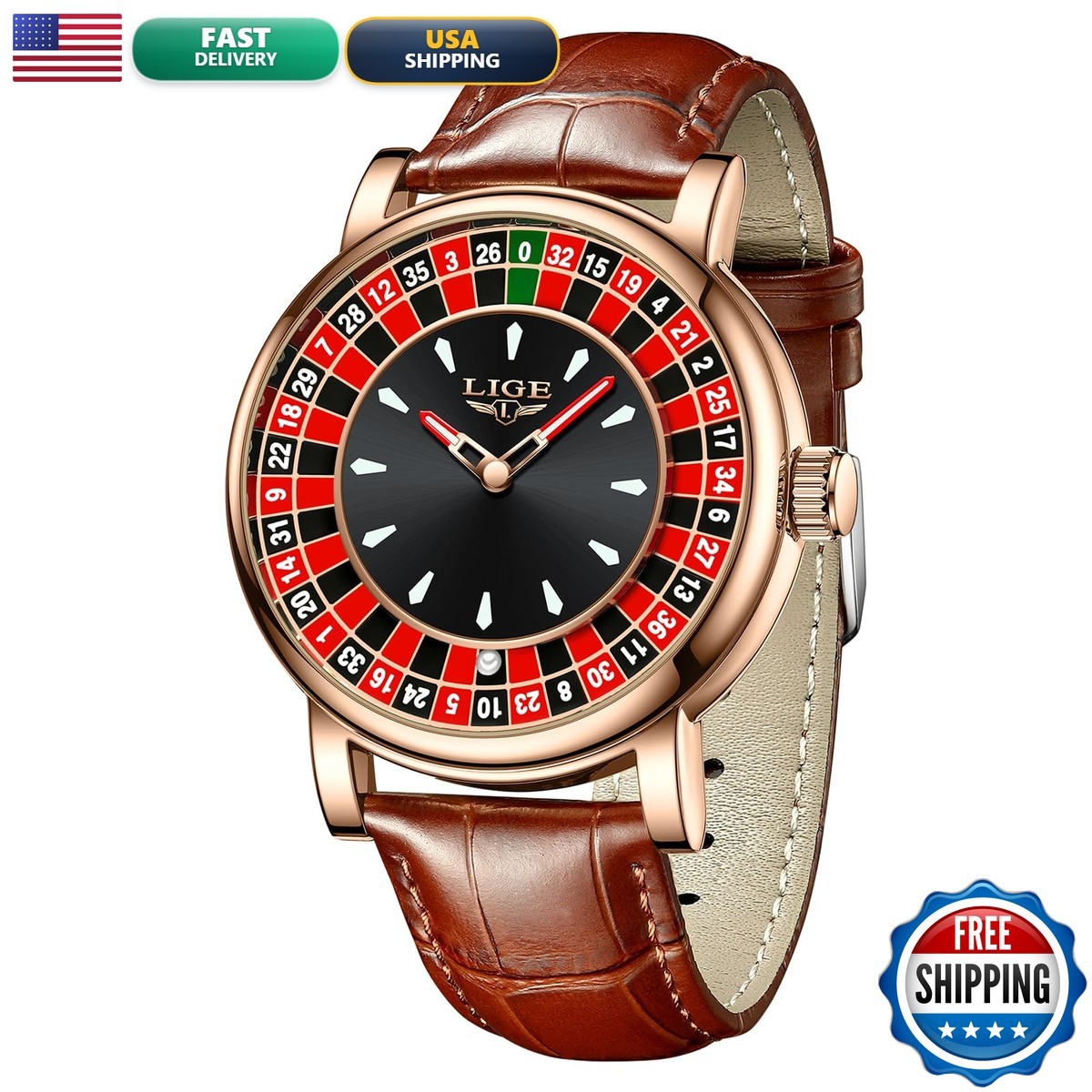 SACOSDING Roulette Wheel Watch Men Ball Waterproof Rose Gold Quartz