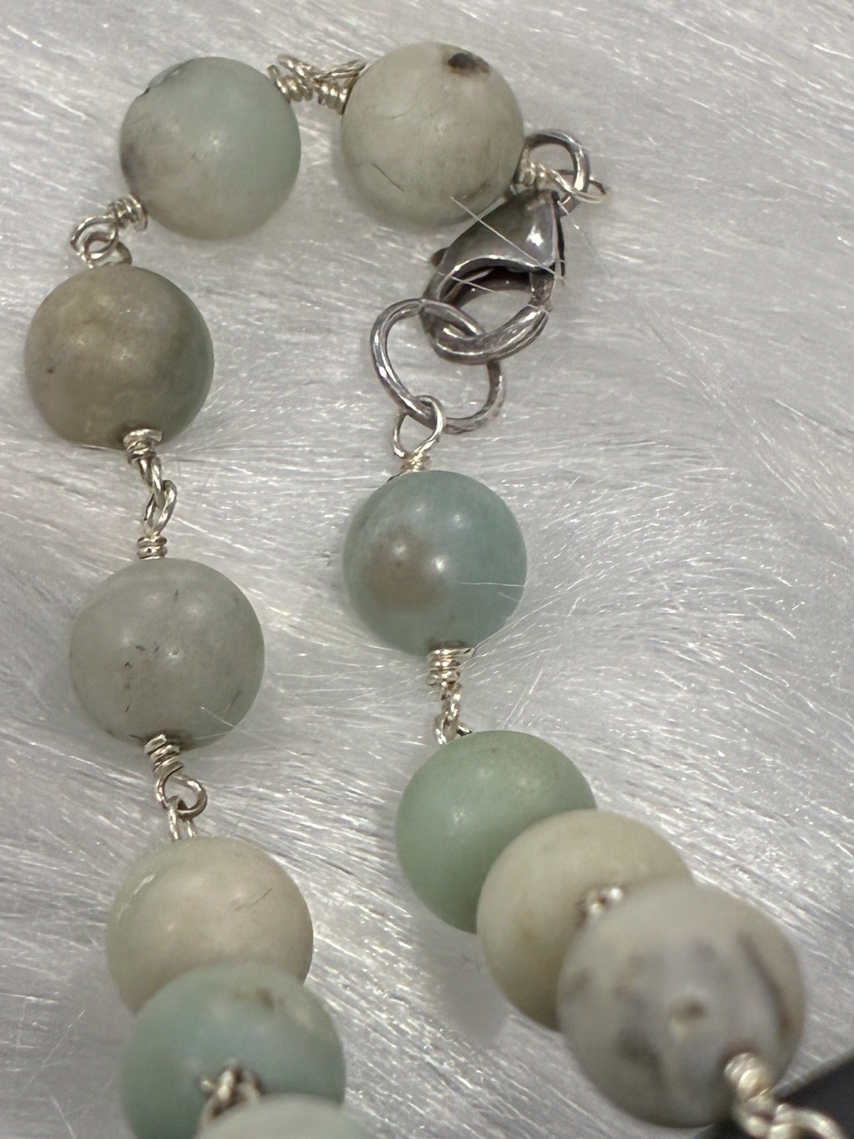36 Inch Genuine Amazonite Beaded Boho Necklace – Sterling Silver 925 Clasp