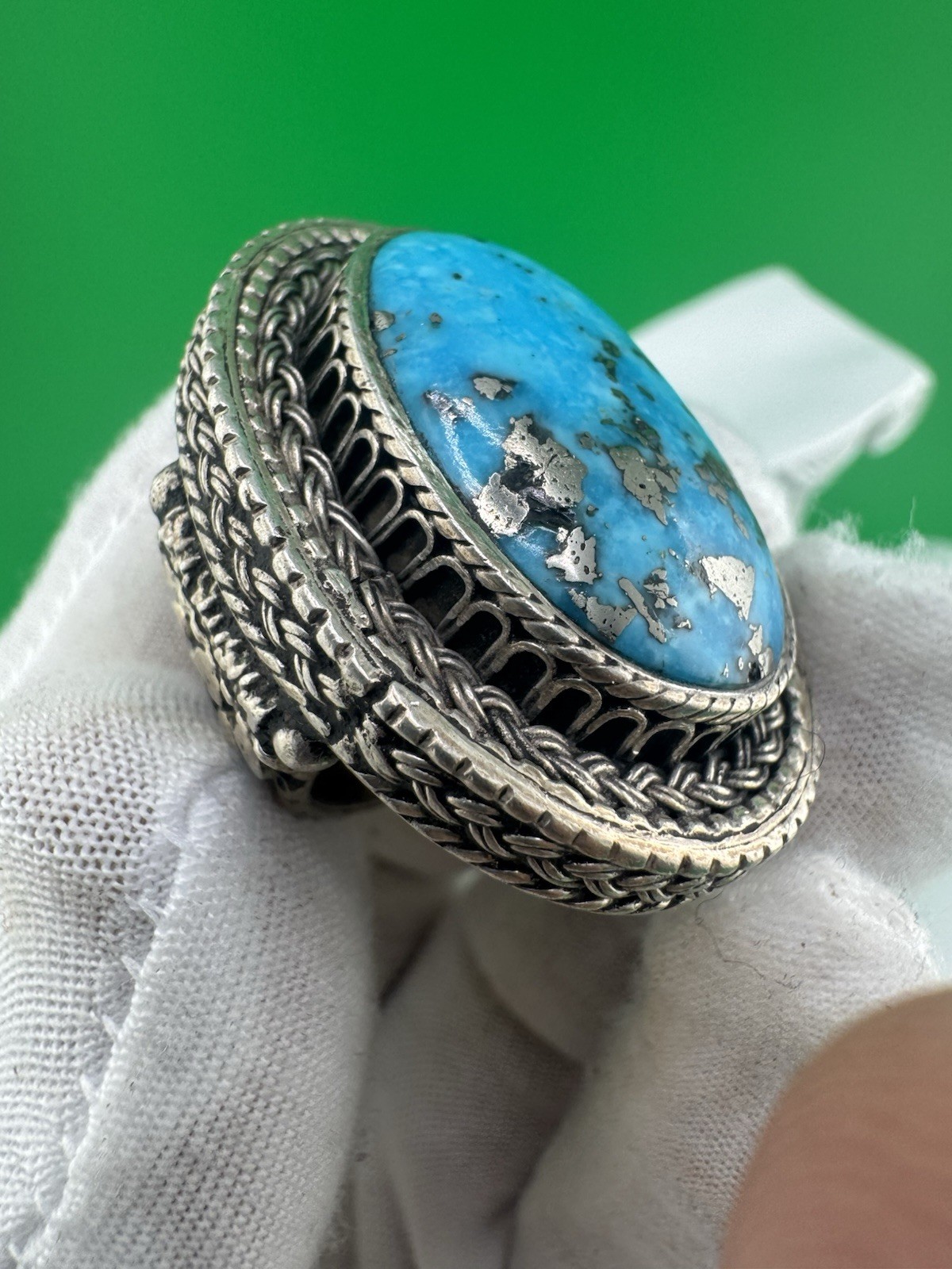 Persian Turquoise Ring 925 Starling Silver 7.5 size #1973-18