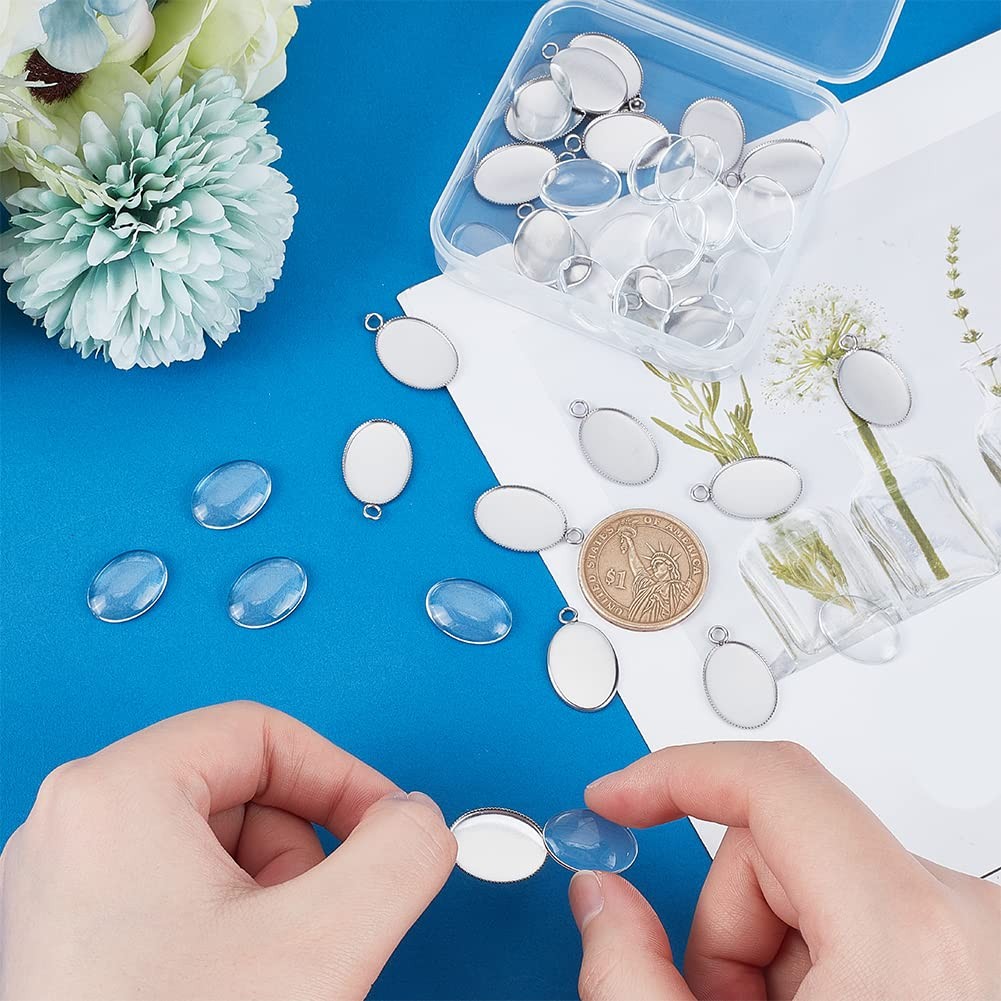 PH PandaHall 40pcs Bezel Pendant Tray Blanks – 23mm x 14mm, Oval – 20 Sets
