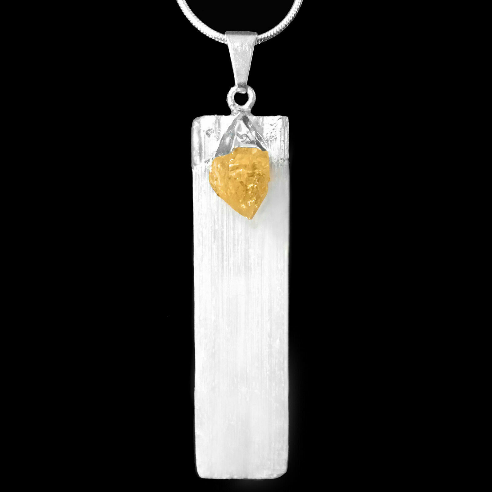 Selenite Citrine Chakra Crystal Pendant CHARGED 925 Sterling Silver Necklace Hea