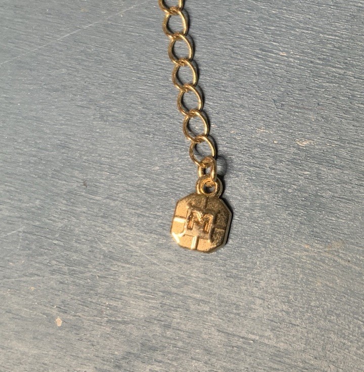 Gold Tone Black Olive Green Rhinestone Geometric Station Necklace Tag M Logo