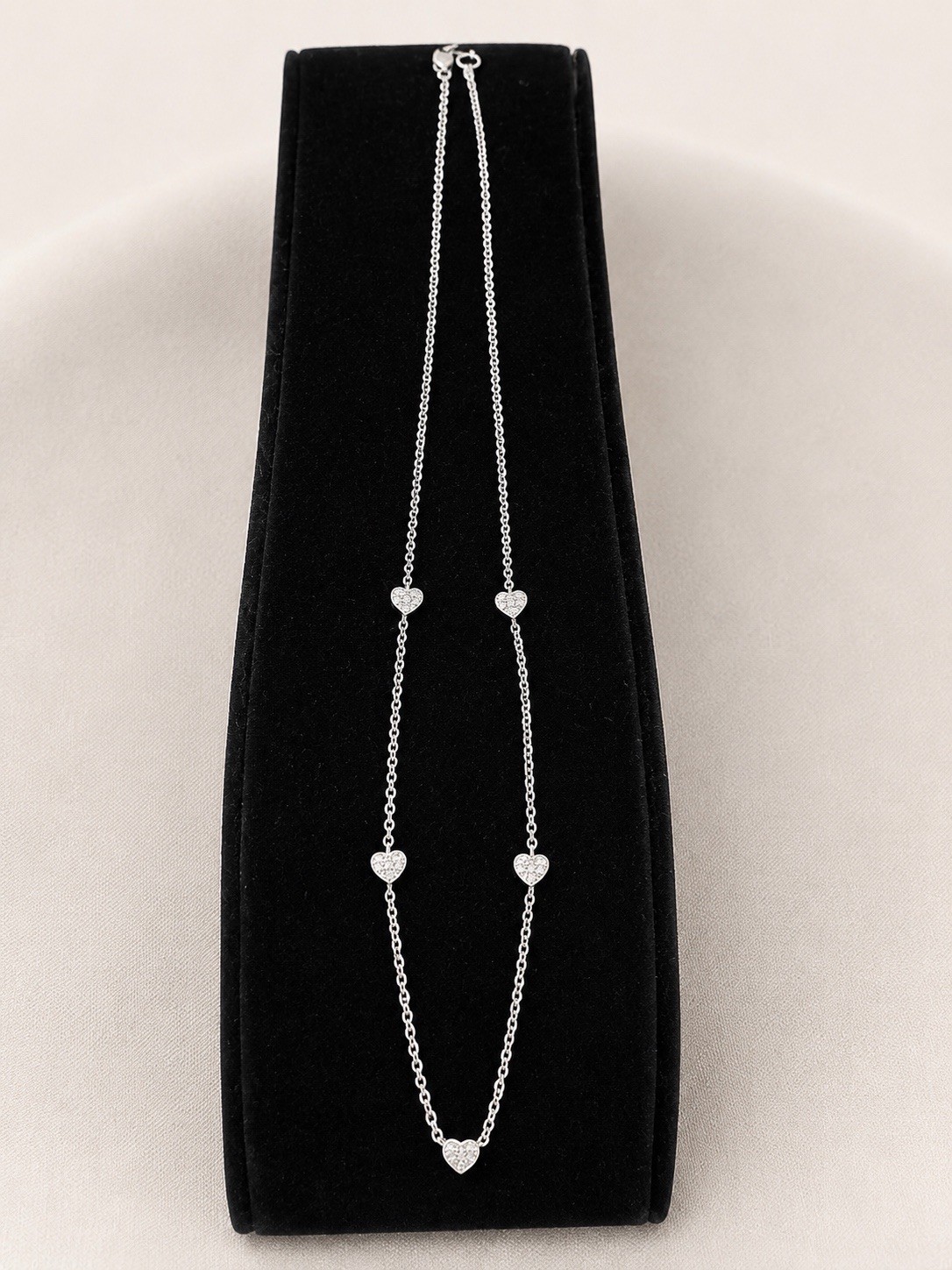 Sterling Silver 925 Heart Station Chain Necklace No Stone