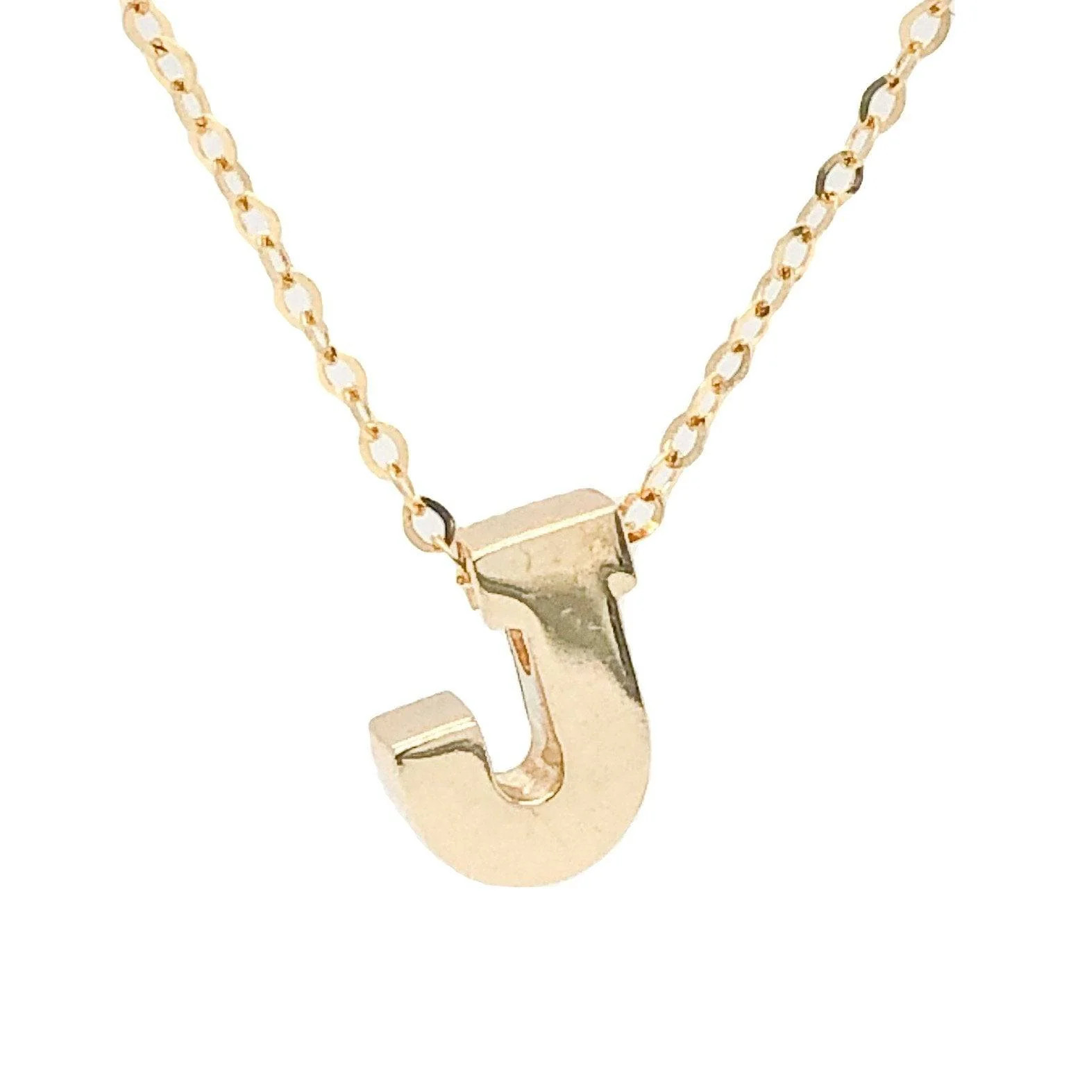 14K Yellow Gold initial ‘J’ pendant on a 16″ chain with a 2″ extender