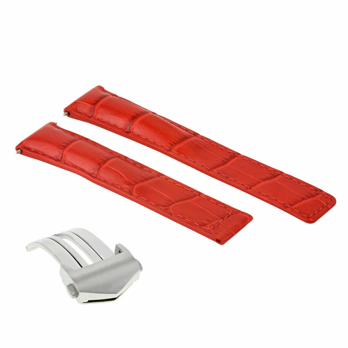 20mm Red Leather Replacement Silver Deployment Clasp Strap For Tag Heuer Carrera