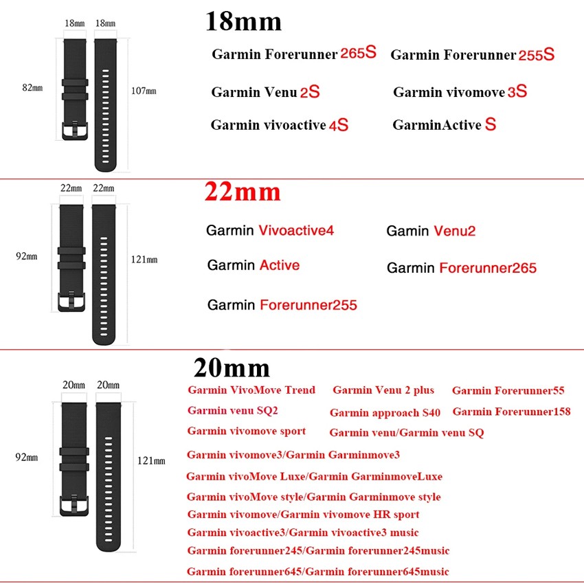 Replacement Sport Strap for Garmin Vivoactive 5 4 4S 3 Venu 3 3S 2S Vivomove 3