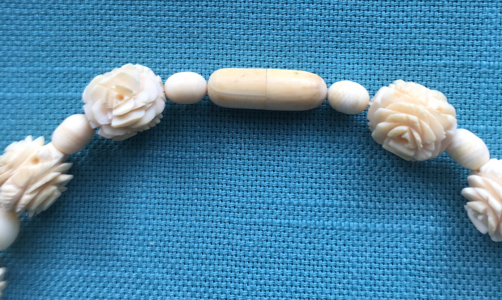 Vintage 18″ Carved Necklace Bovine Bone Rose Floral with Barrel Screw Clasp