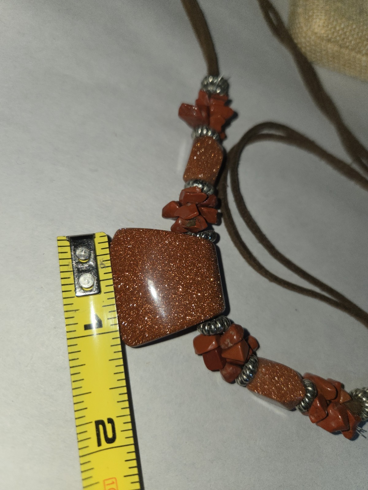 Owl Jewelry brown cord necklace sparkling goldstone pendants and Red Chip Stone