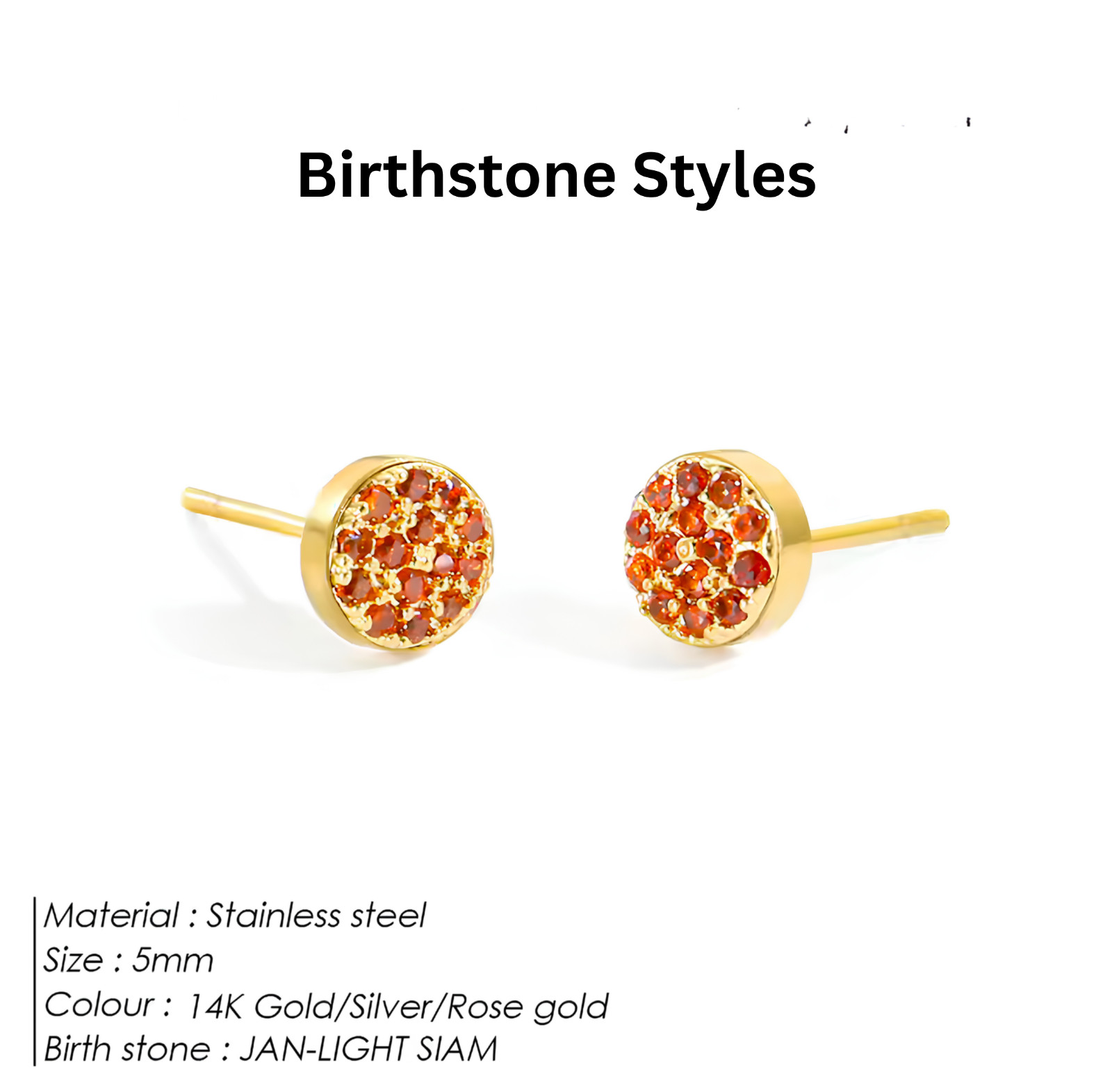 Birthstone Stud Earrings Stainless Steel Push Back CZ Women Girls Gift 12 Month