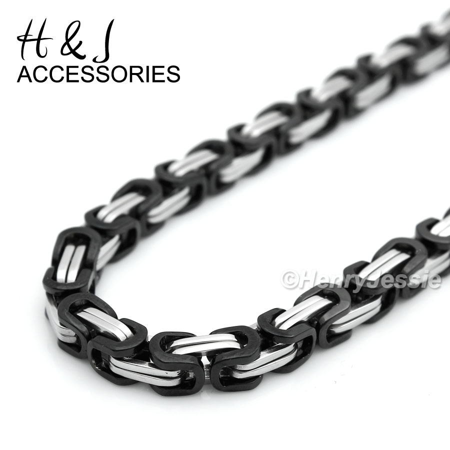 18-40″Stainless Steel 6mm Silver/Black Plated Byzantine Box Chain Necklace*NS