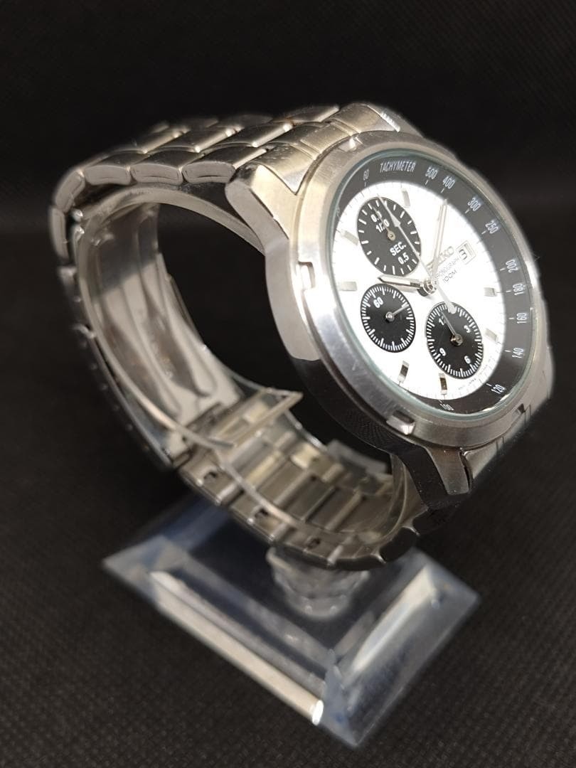 SEIKO 7T92-0BF0 Chronograph Panda Dial Date Quartz Men’s Vintage Watch 39mm