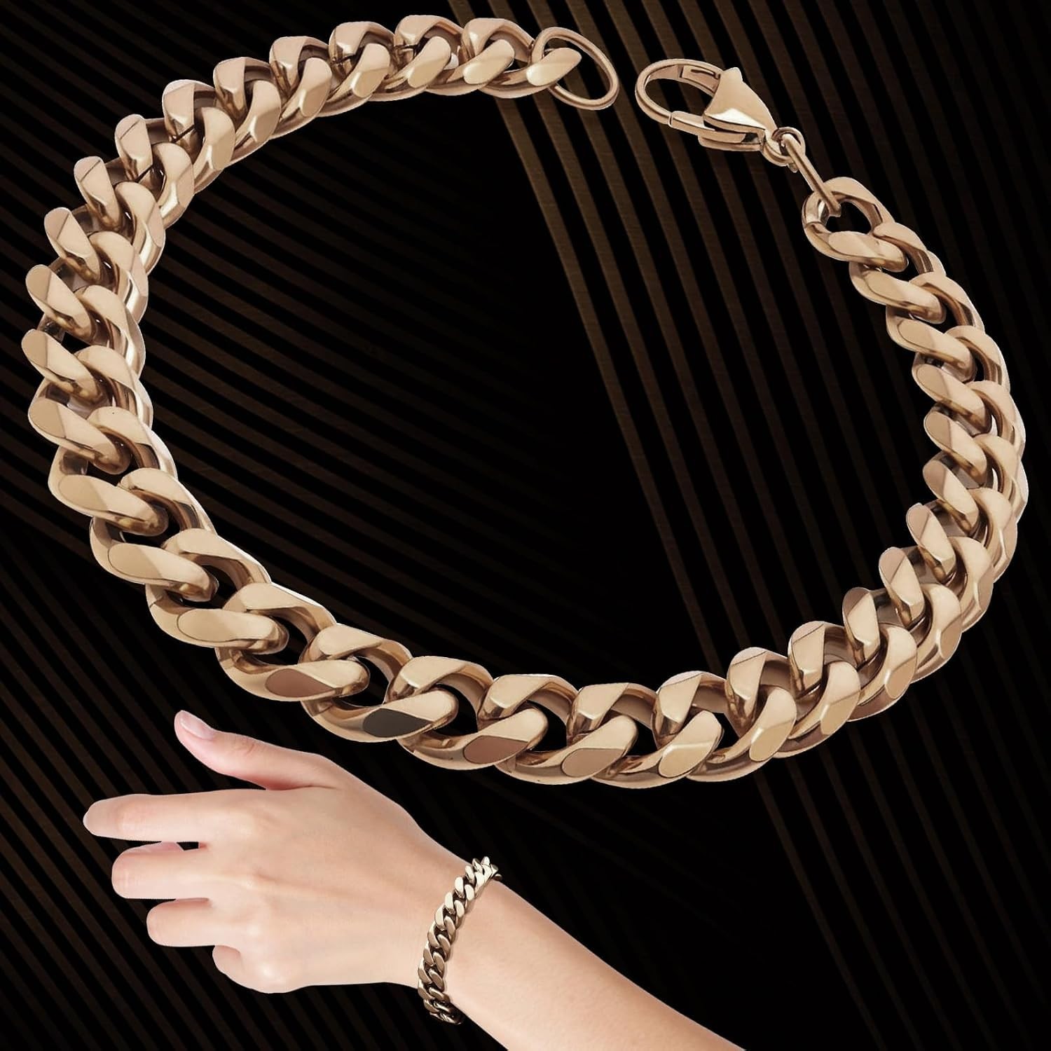 Fashionable Men’s Copper Bracelet – 9in Rose Gold Chain with Buckle Design