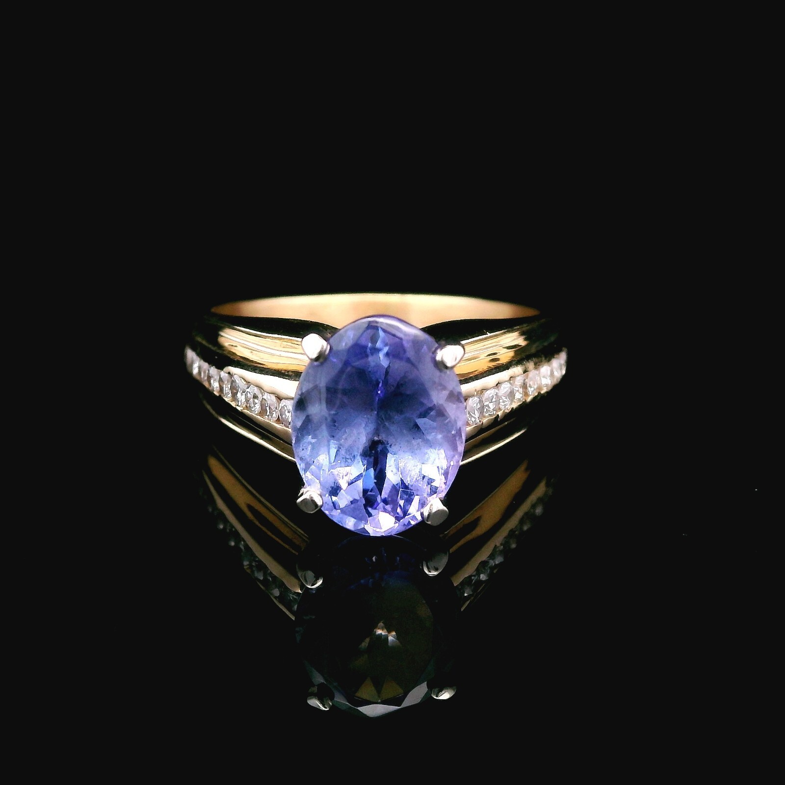 14K Yellow Gold 2.75ct Tanzanite 1/5ct Diamond Ring Size 6.25 7.36g Estate