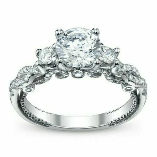 2.30Ct Round Cut Lab-Created Diamond Engagement Ring 14K White Gold Finish