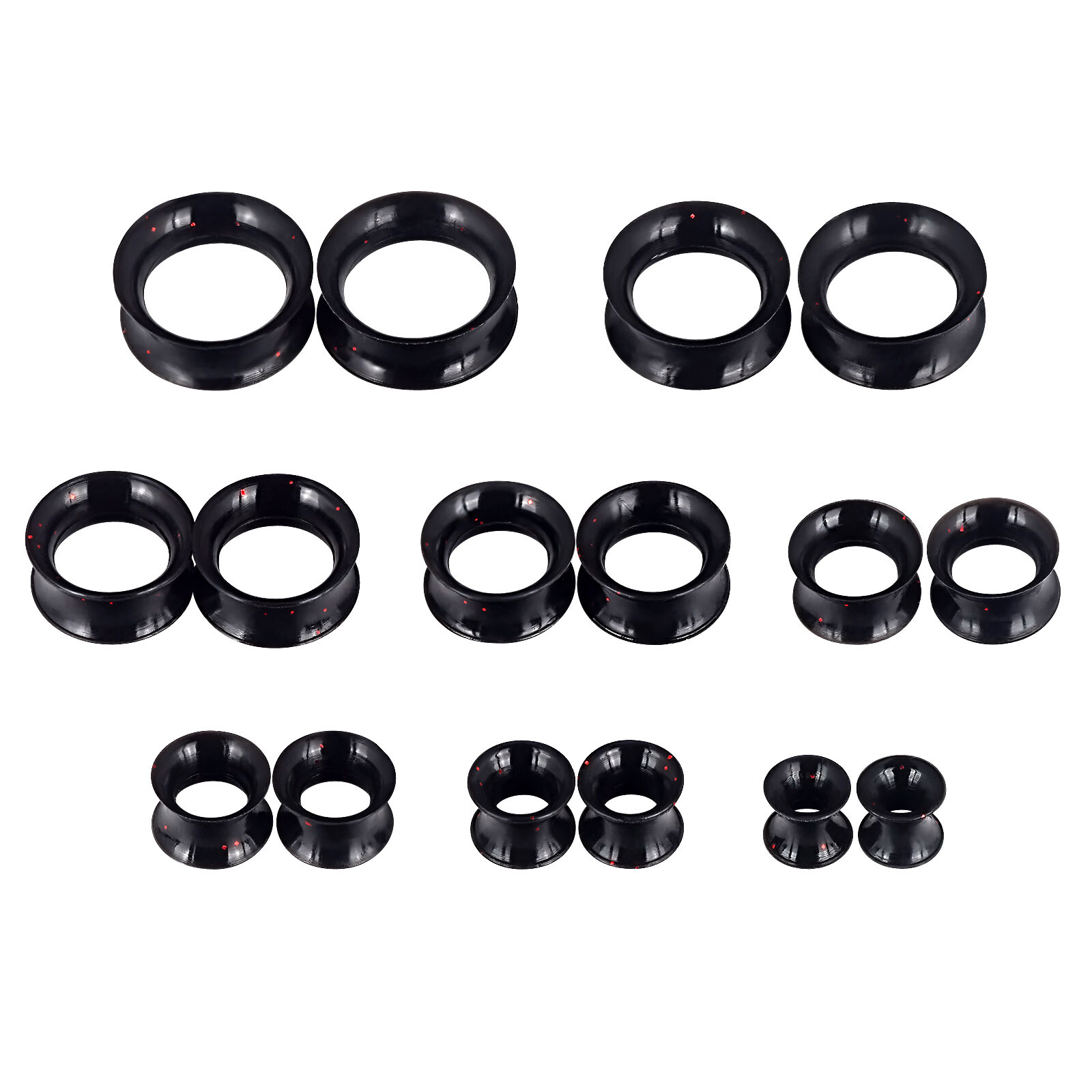 PAIR Black Silicone Ear Tunnels Plugs Double-Flare Flesh Piercing Earskin 2g-1″