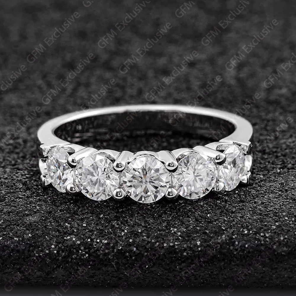 4mm Round Lab-Created Moissanite Wedding Half Eternity Band White Gold Plated