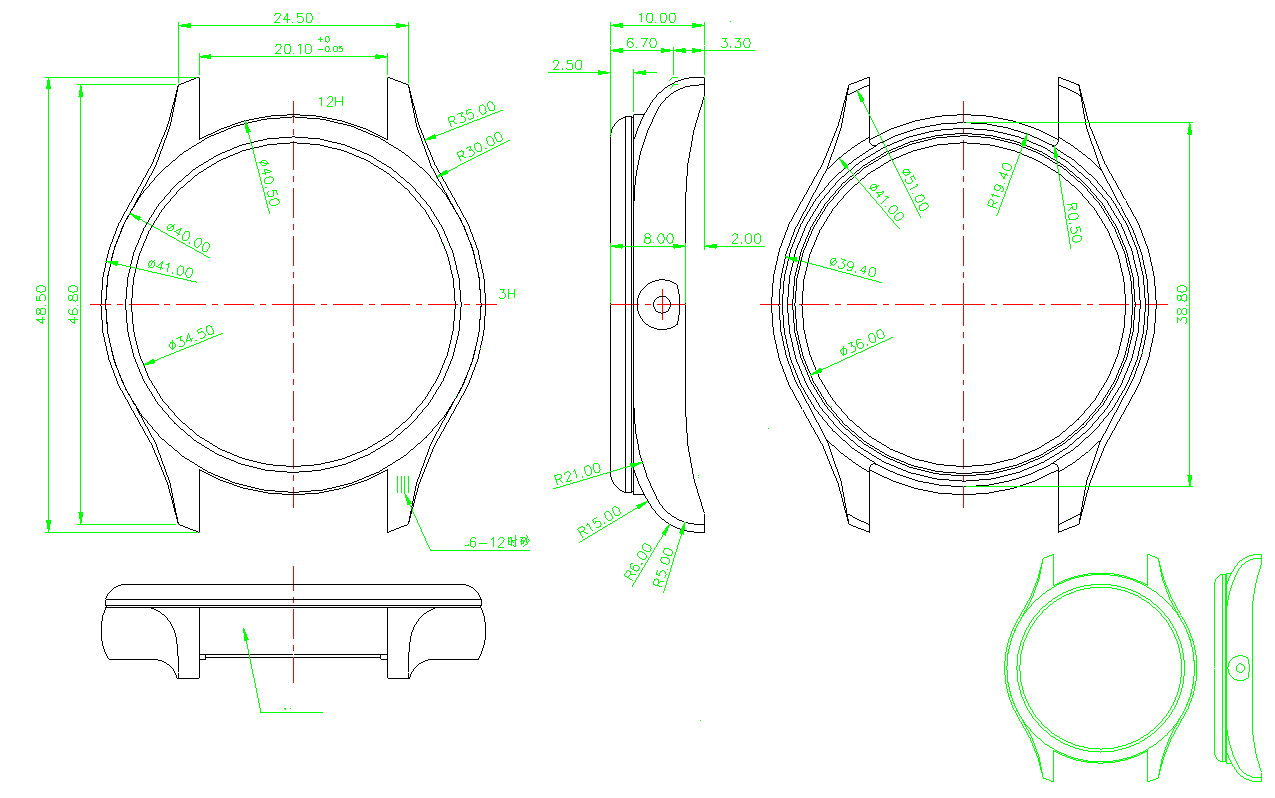 41mm glass Silver Watch Case back cover waterproof ring for 2035 Movement