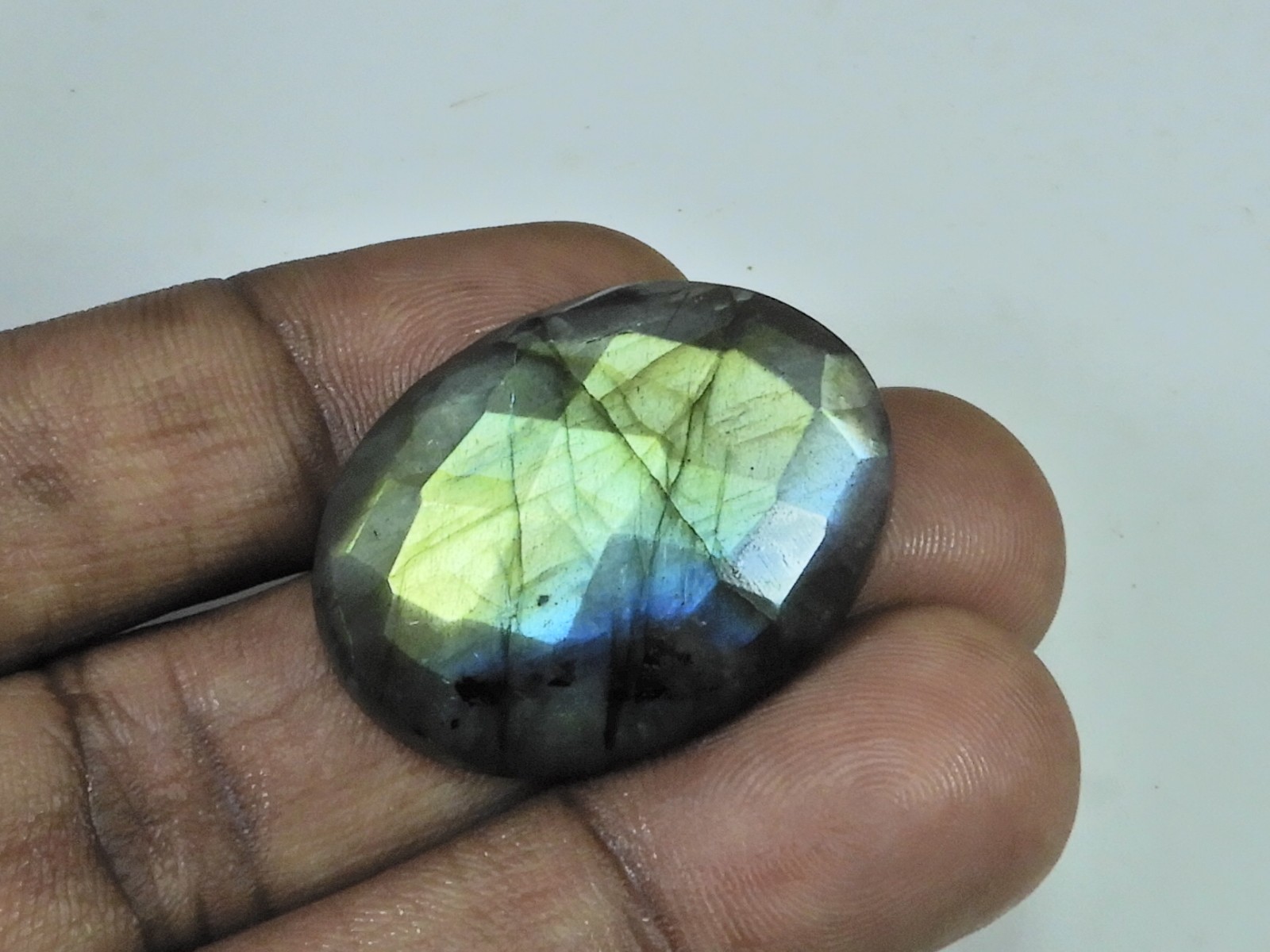 55Cts.Natural Labradorite Checker Cut Oval Cabochon Loose Gemstone 24X32X8MM
