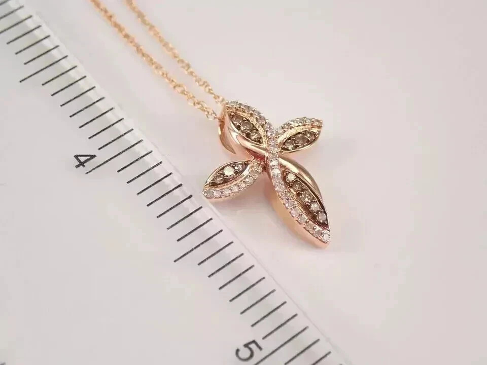 1Ct Round Cut Simulated Diamond Cross Pendant 14K Rose Gold Plated Free Chain