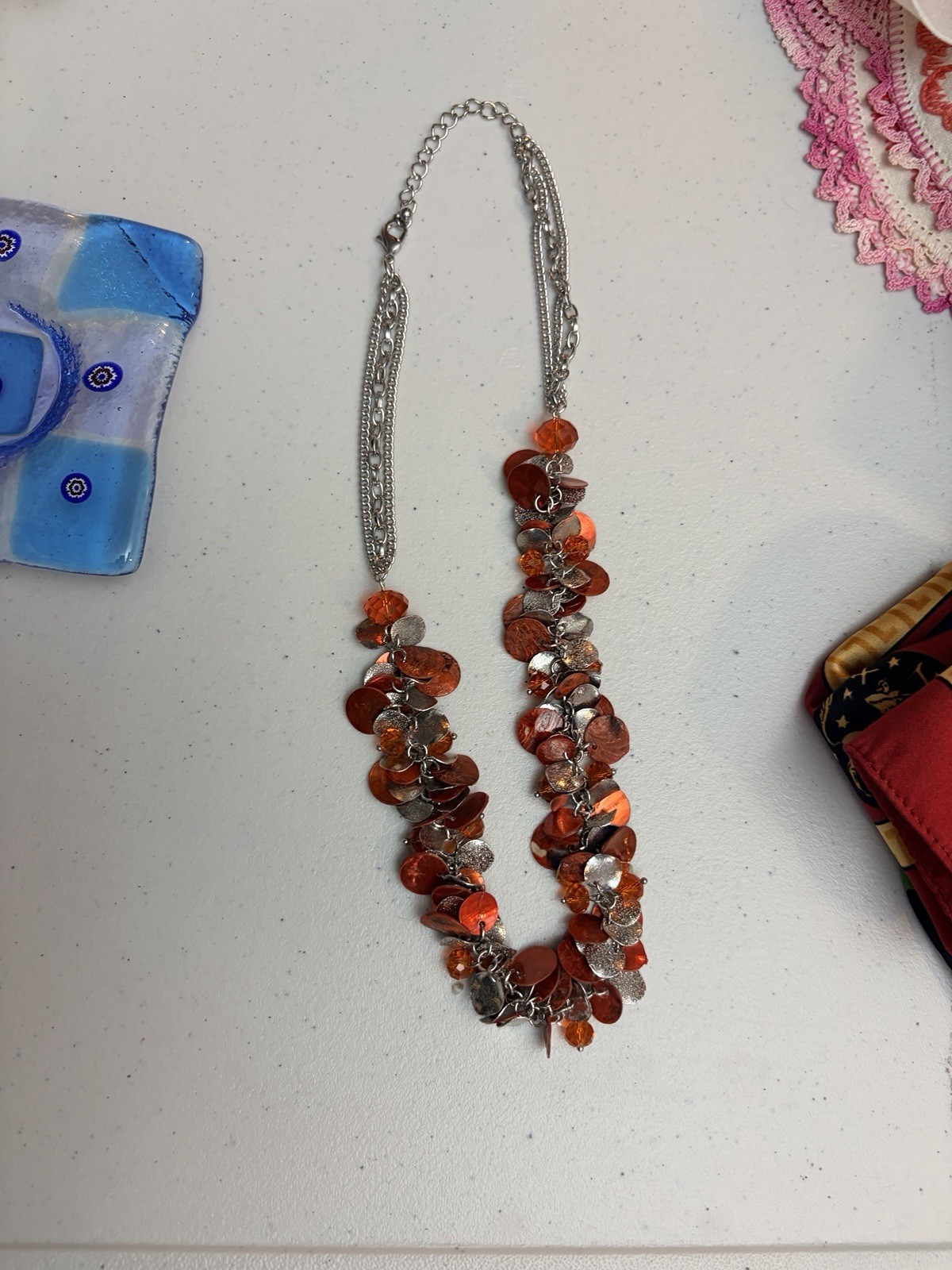 Multi-Strand Sequin and Faceted Bead Fashion Necklace