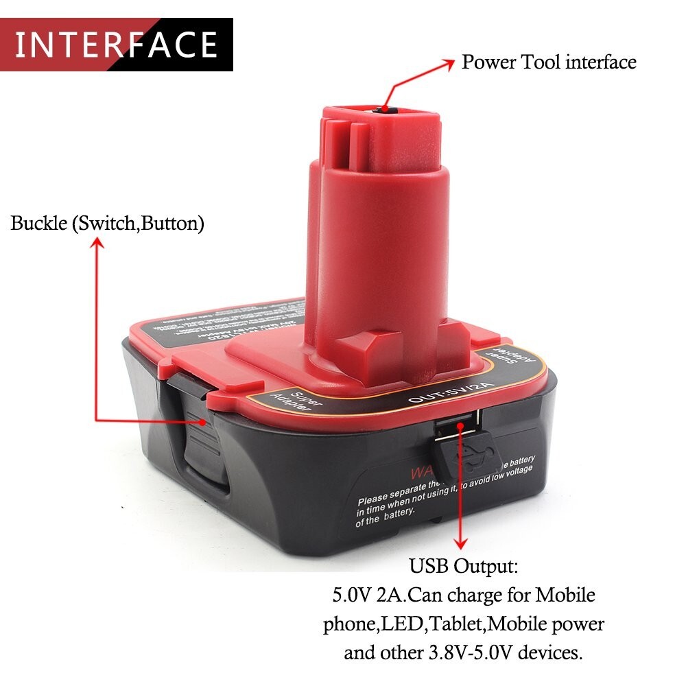 Battery Adapter for Dewalt DCA1820 18V 20V Converter with USB Power Bank