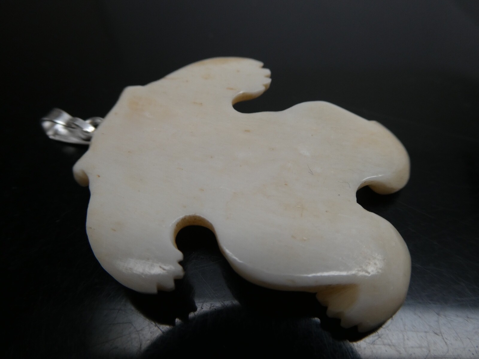 Polar Bear Carved Water Buffalo Bubalus Bubalis Bone Pendant Necklace With Cord