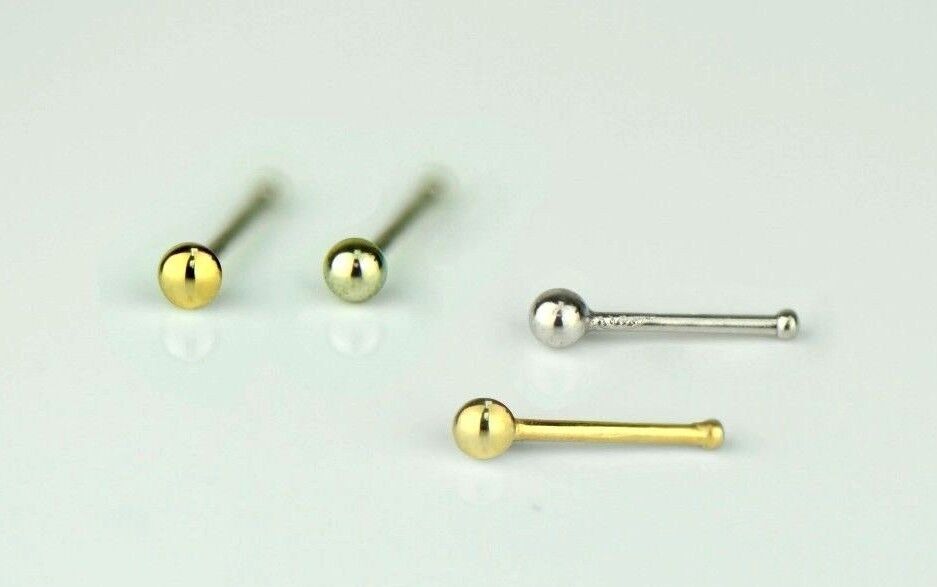 14k Yellow or White Gold Ball Nose Piercing Stud