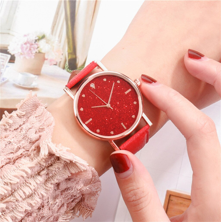 Ladies Sparkle Red Wrist Watches – Women Quartz Analogue Casual Watch