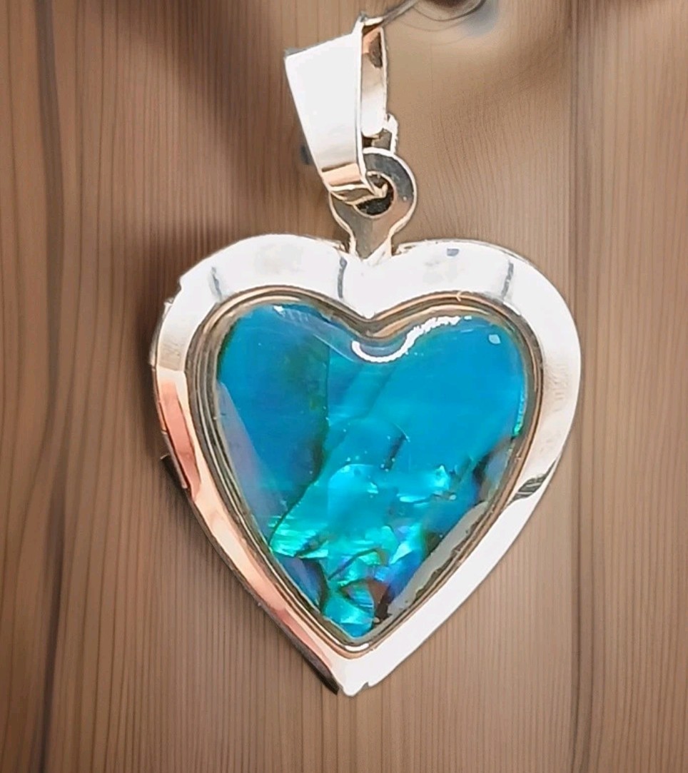 Locket Heart Paua Shell Pendant Necklace. Pendant Only.