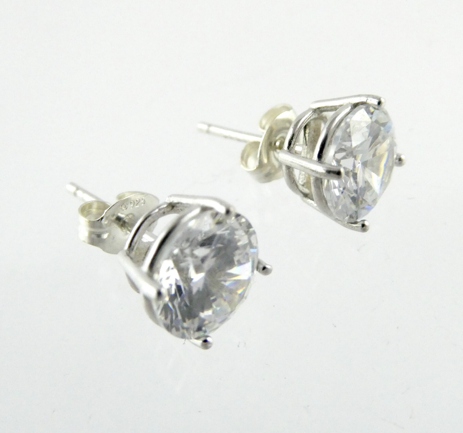 BS Sterling Silver Round Cut Crystal Stud Earrings 925 2.4 Grams 8.05mm