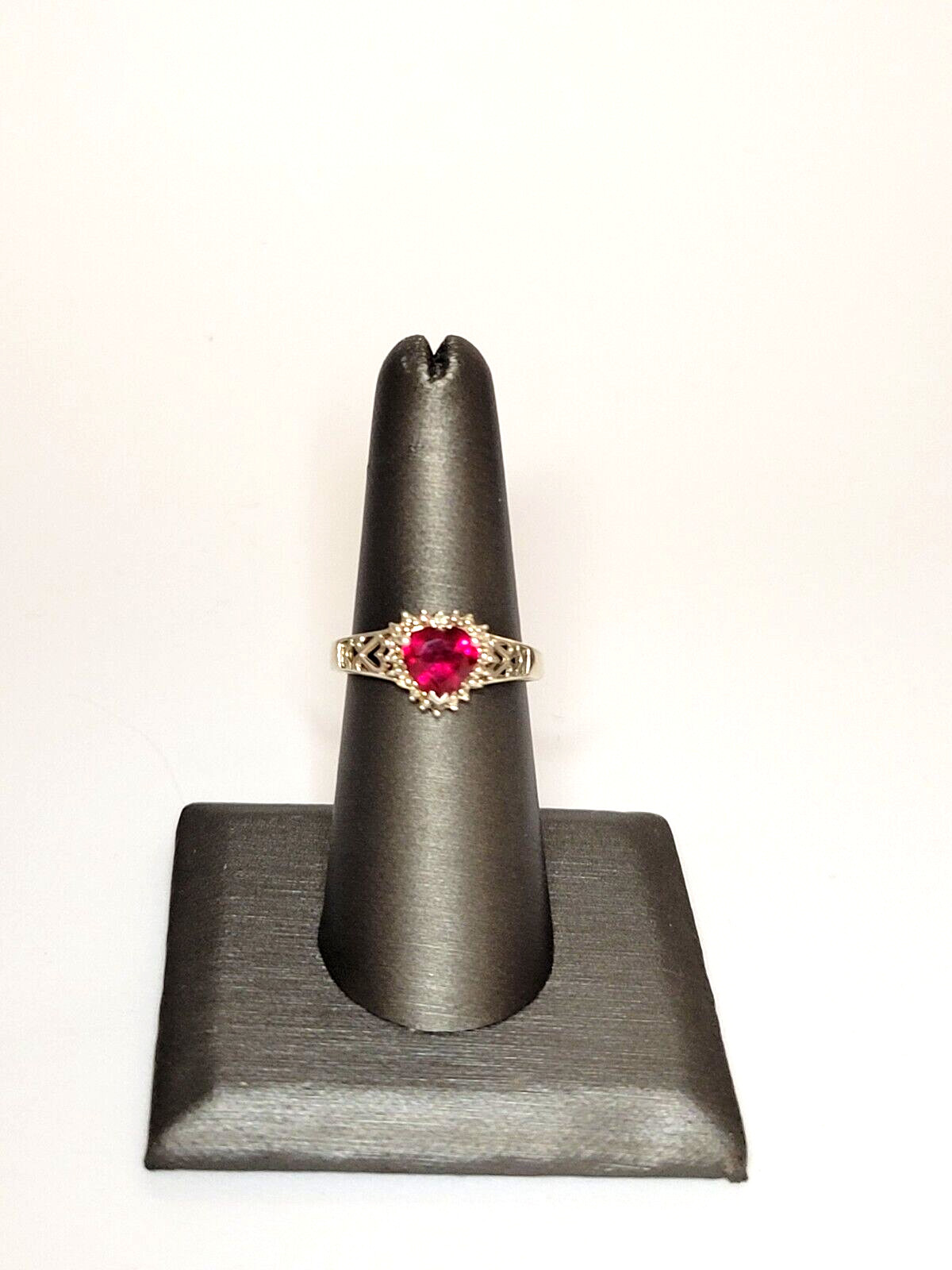 Sterling Silver (.925) Lab Created Ruby Heart & Diamond Accent Ring, Size 7, JJT