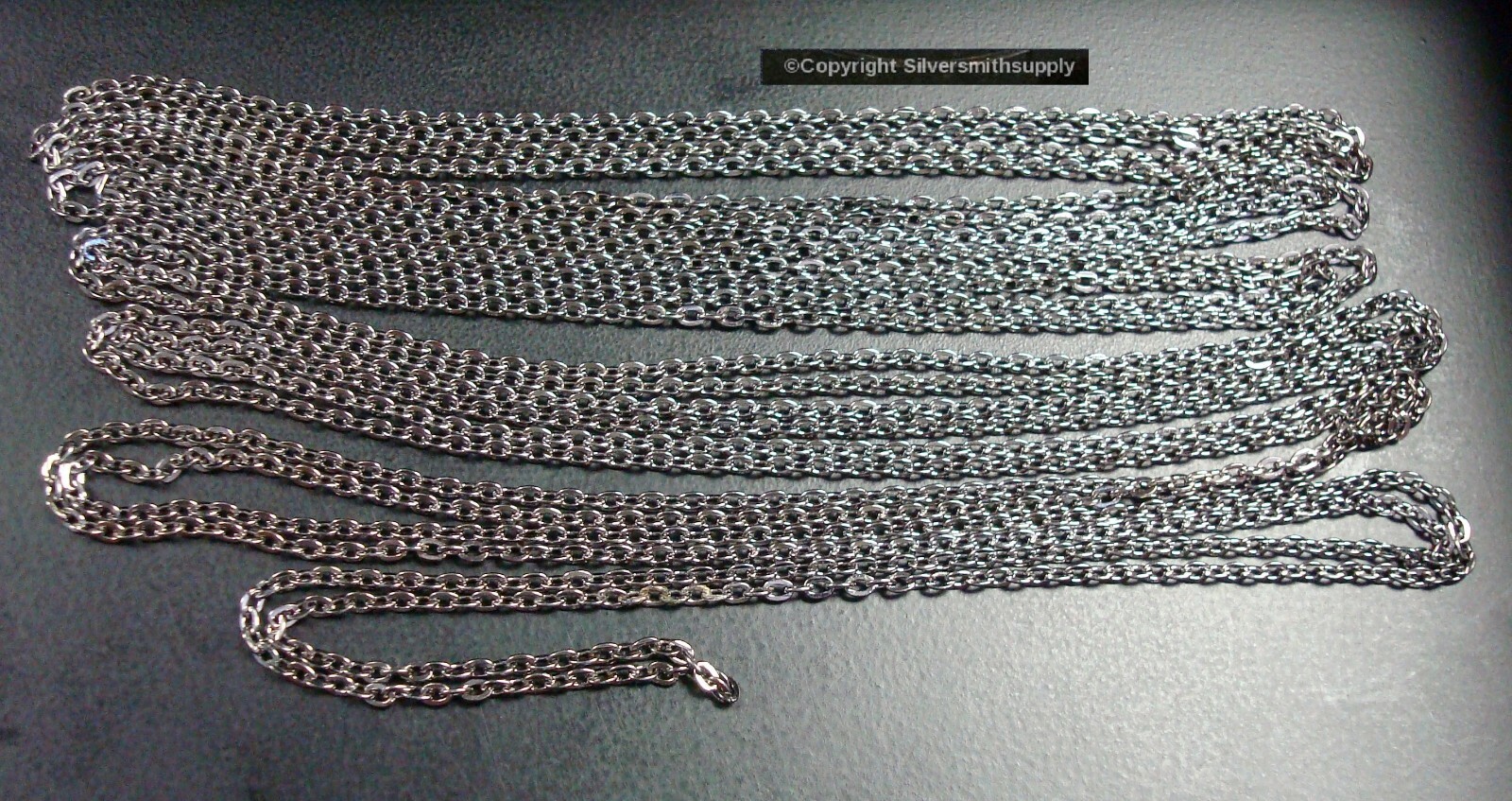 Flat Cable link jewelry necklace chain Wht Gold pl 12′ 12 links in 3x2mm CH052C