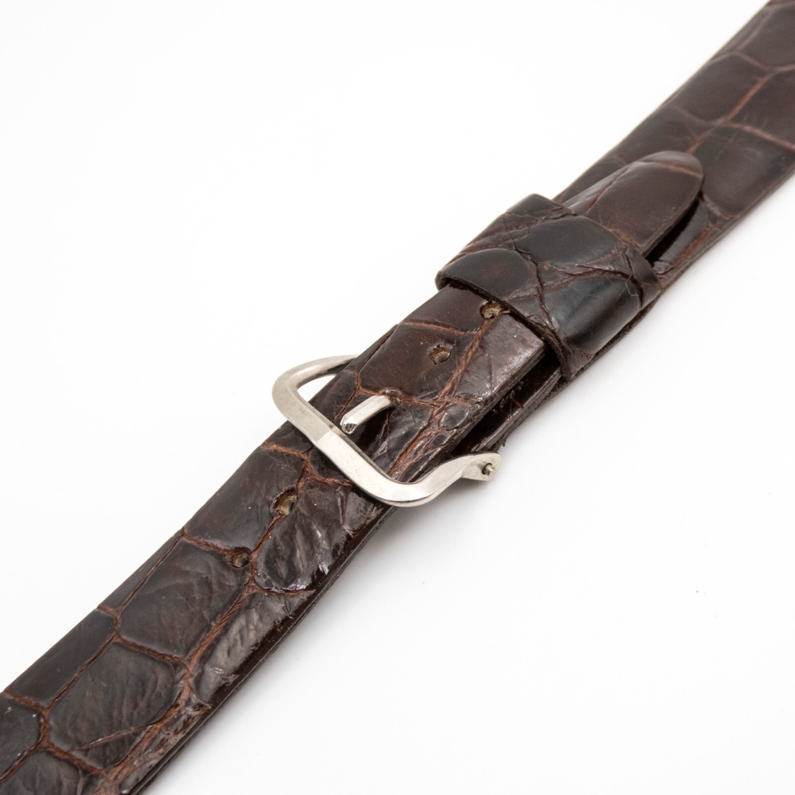 Vintage 19.2 mm genuine alligator wristwatch strap w/silvertone tang buckle