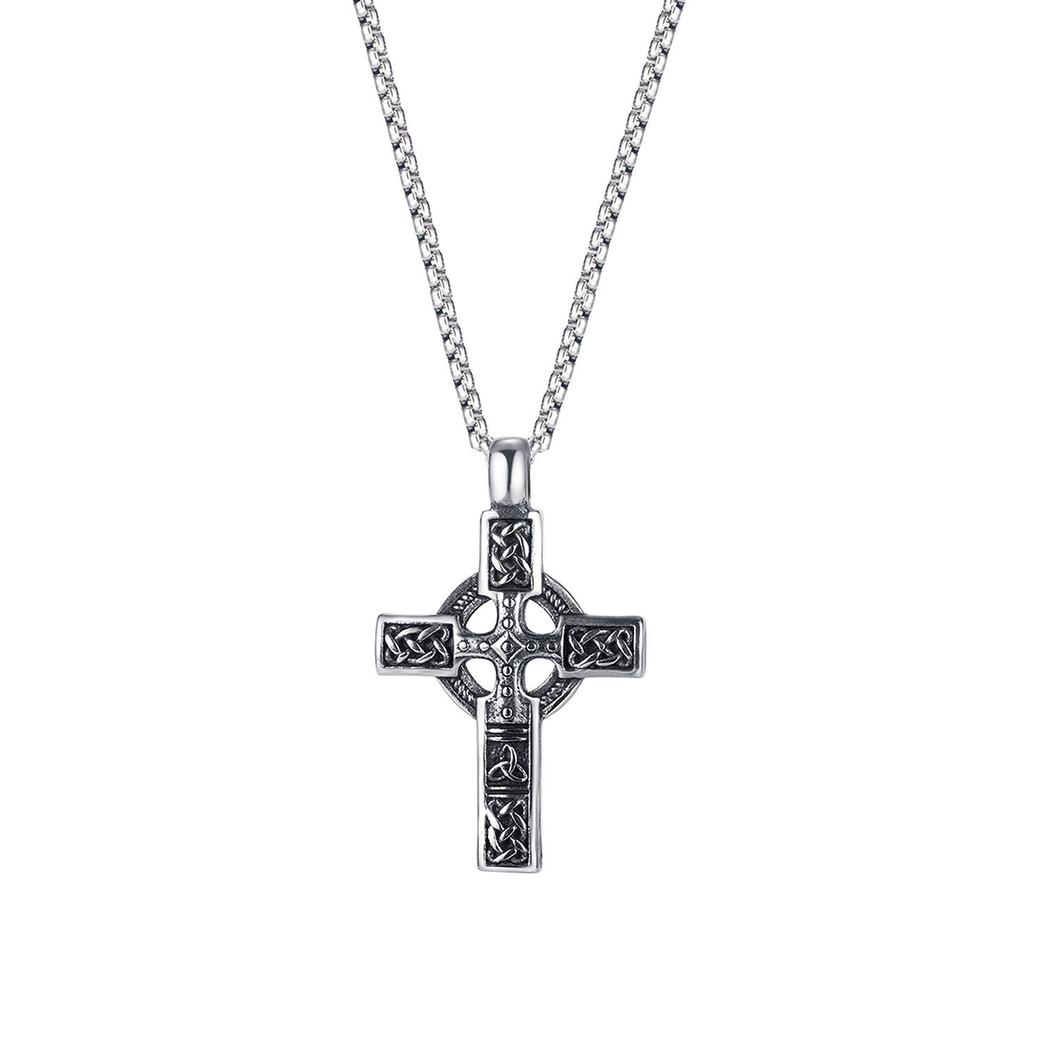 Stainless Steel Celtic Knot Cross Pendant Necklace Vintage Knot Chain for Men