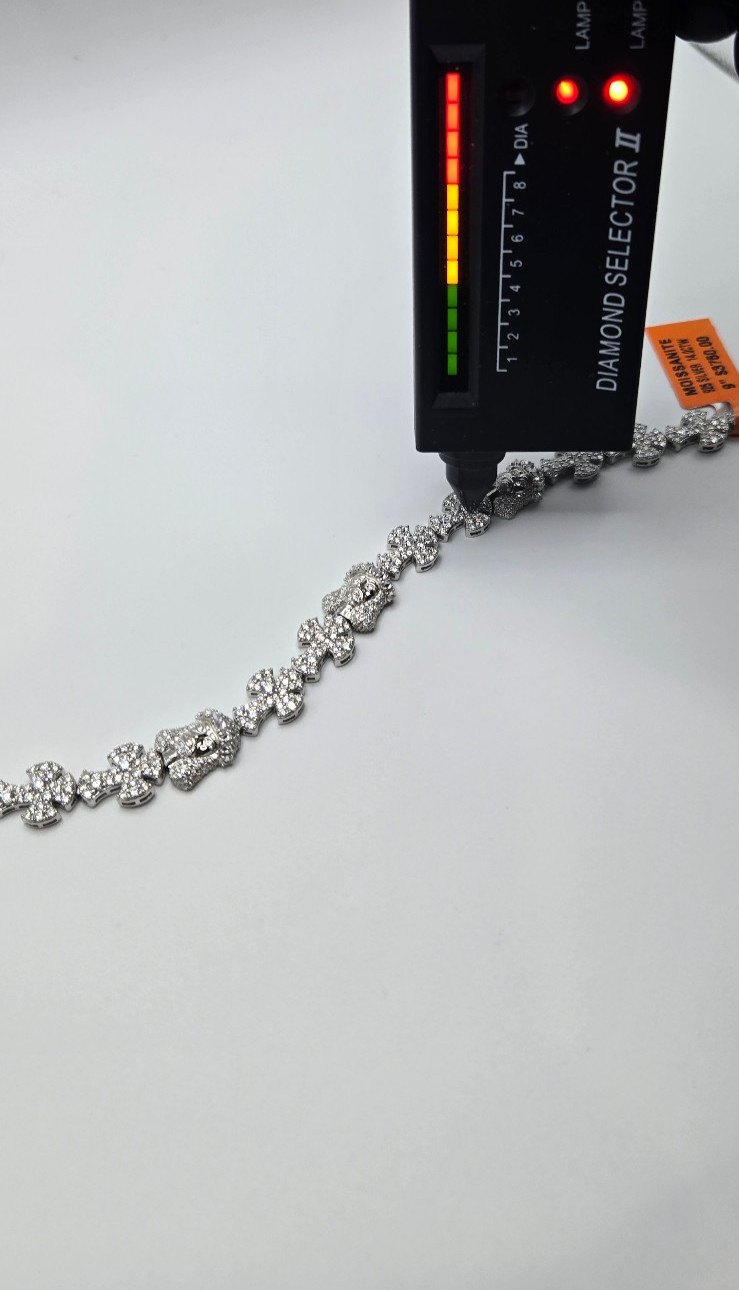 NEW 925 Sterling Silver MOISSANITE Jesus Face & Cross Bracelet, 9in Icey