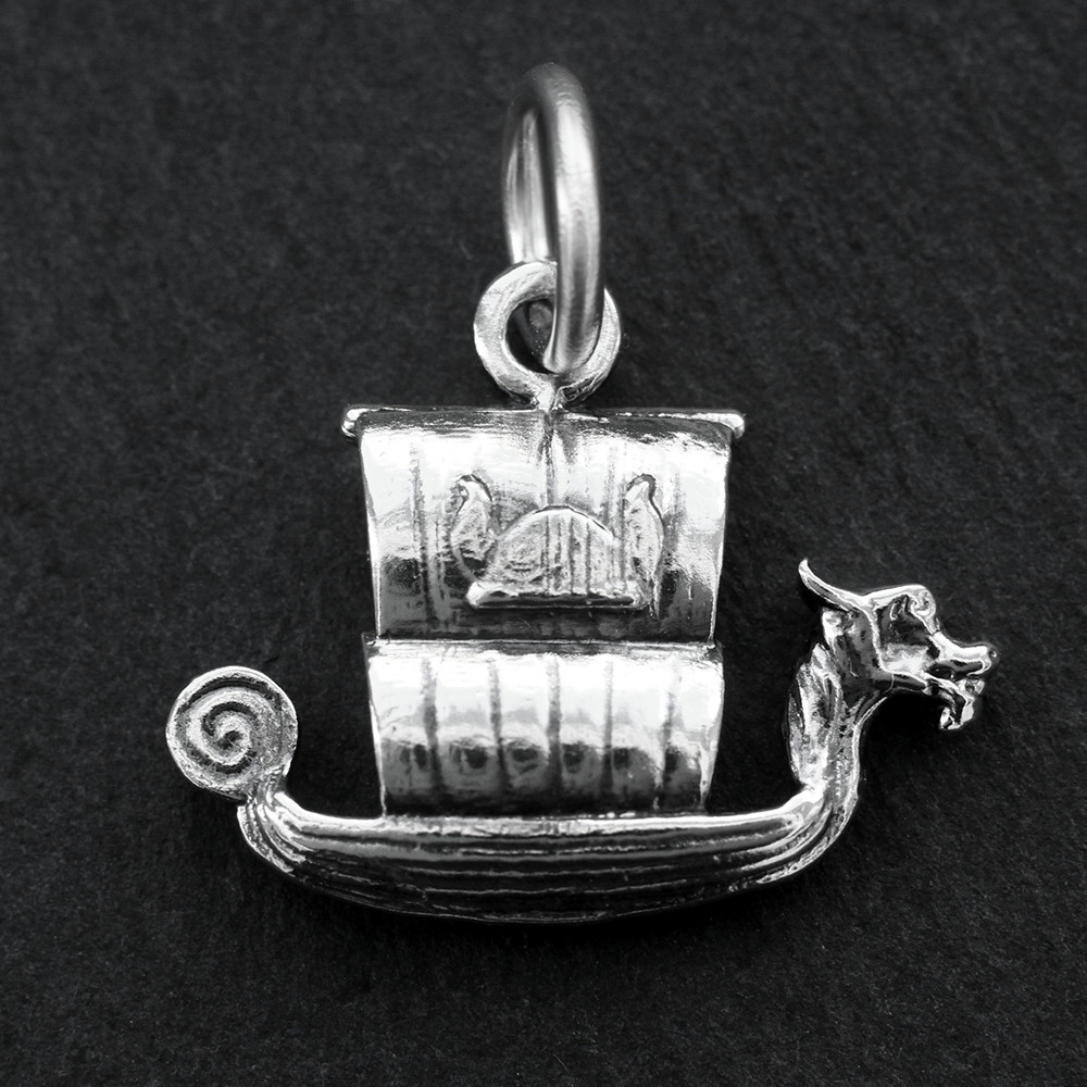925 Sterling Silver Viking Ship Pendant Norse Sail Boat Charm Scotland Vintage
